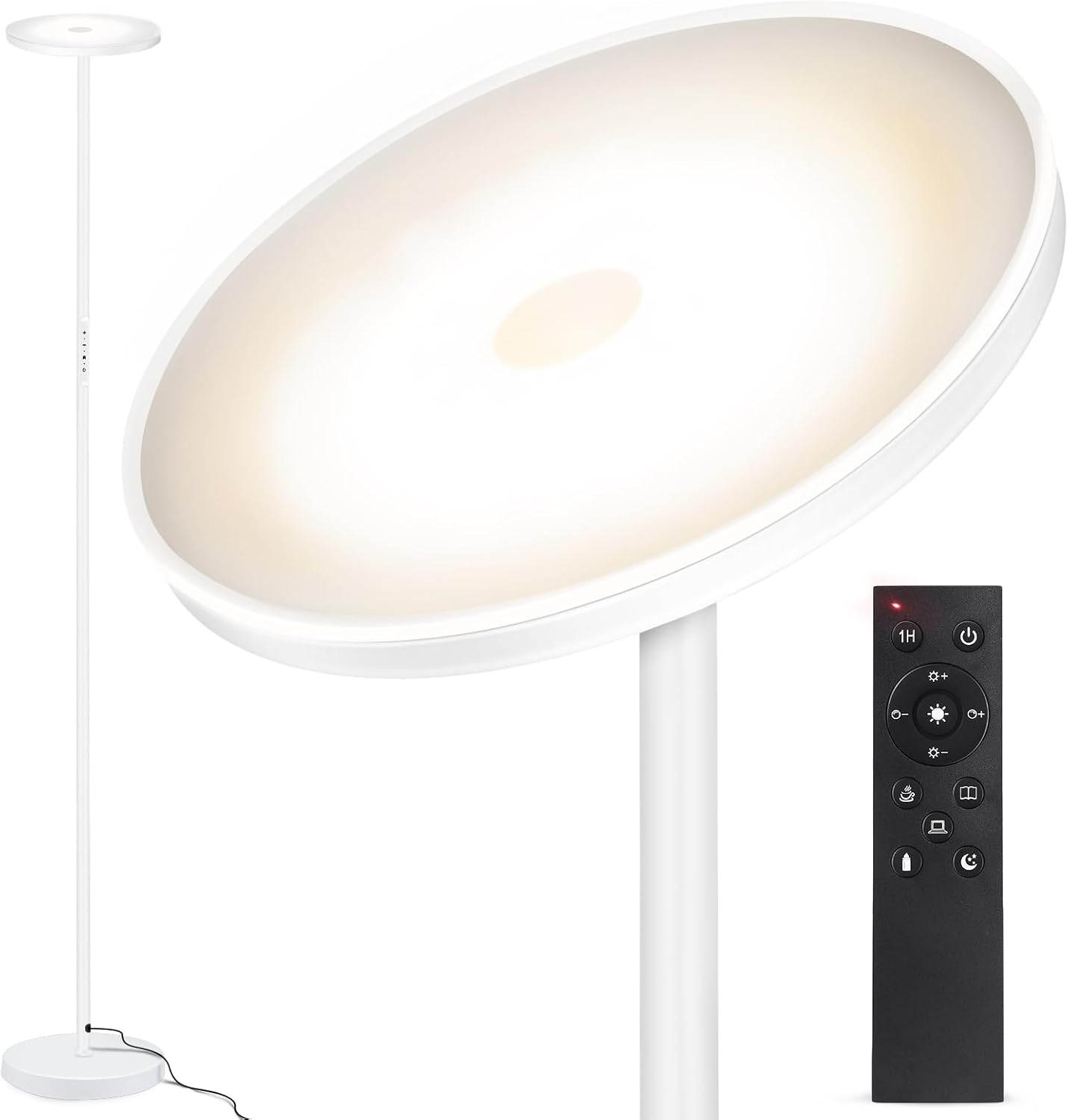 OUTON 30W 3000LM LED Uplighter Floor Lamp, Super Bright 4 Colour Temperatures Dimmable Standing Lamp with Remote & Touch Control, 1H Timer Tall Torchiere Lamp for Living Room Bedroom Office, Black