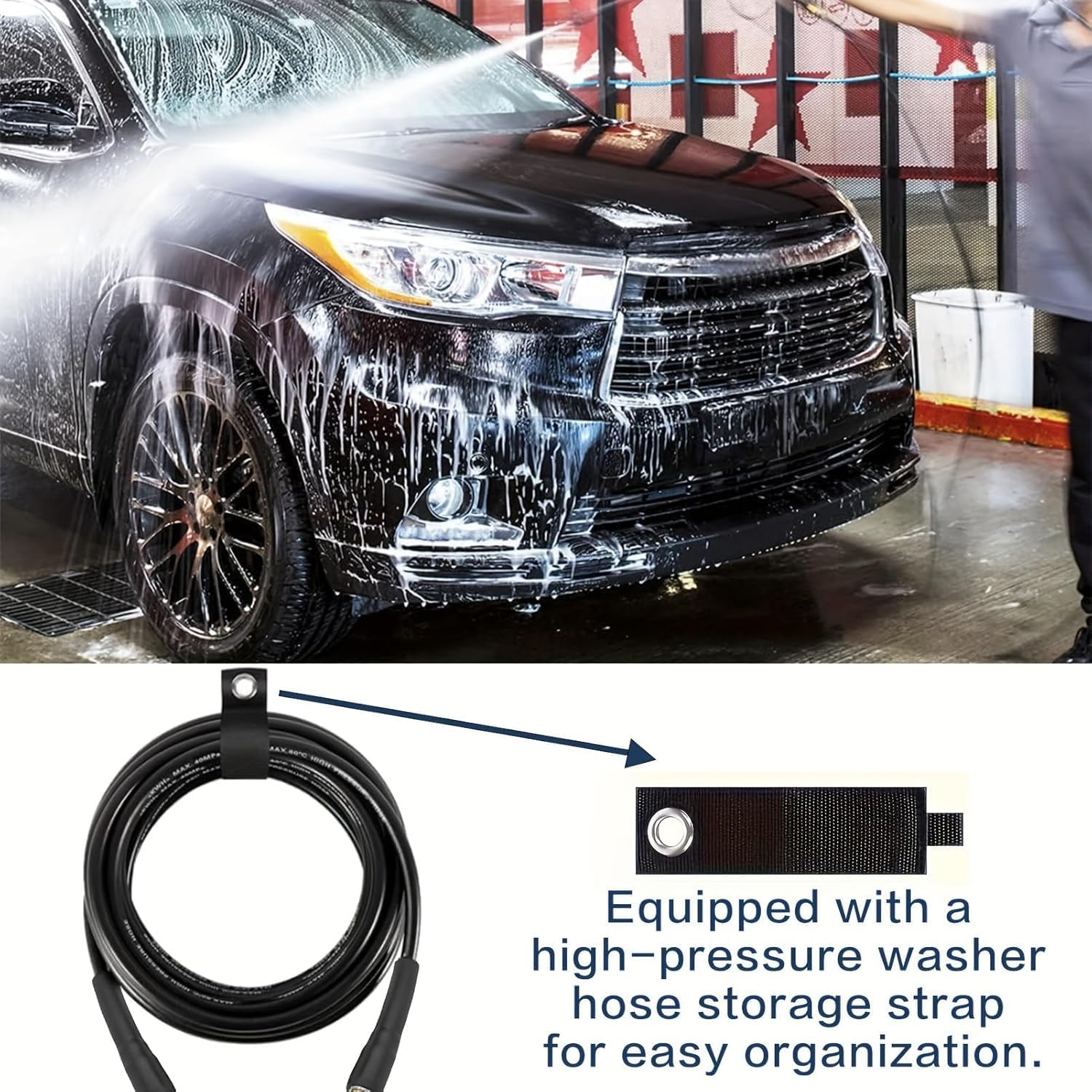 10M Pressure Washer Replacement Hose - Compatible with Karcher K2 K3 K4 K5 K6 K7, Jet Wash Extension Hose with Click Type Plug Quick Connect, for Car Cleaning with Storage Straps image number 5