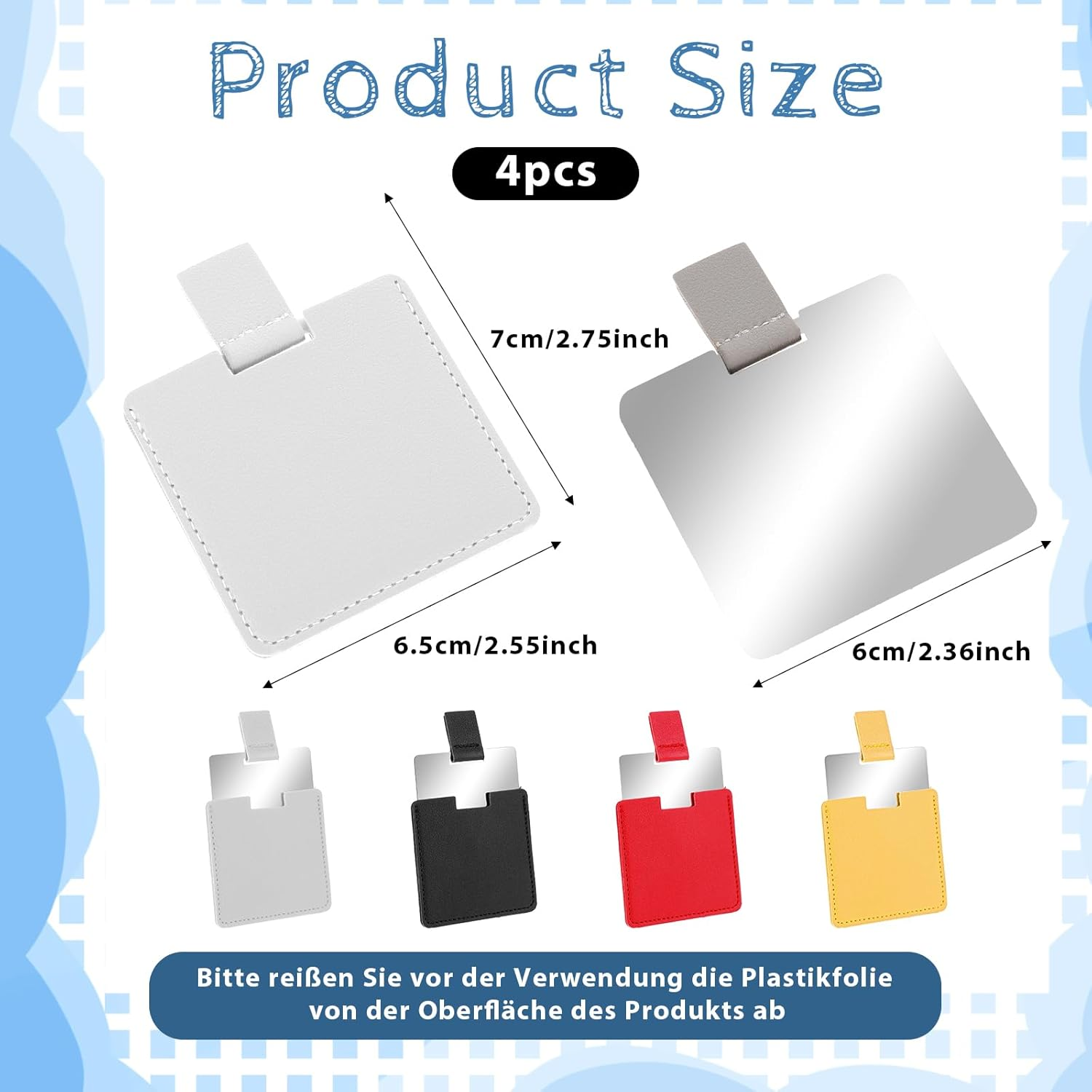 Pack of 4 Stainless Steel Compact Mirrors, Travel Mirrors, 6.5 X 7 Cm, Small Hand Mirror, Includes Protective Cover, Small Mirror Made of Polished Metal, Cosmetic Mirror, Make-Up Mirror, Ultra Thin image number 4