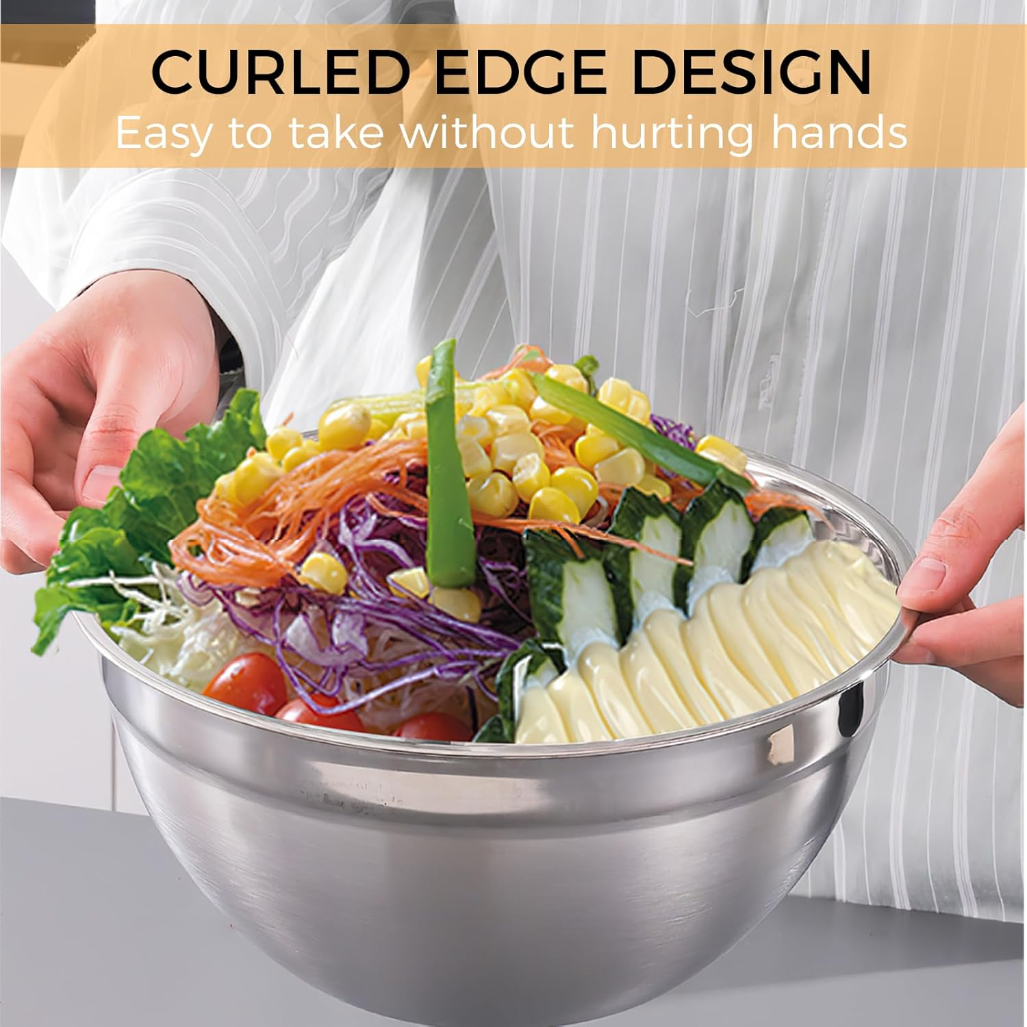 4Pcs Mixing Bowl Set, Stainless Steel Nesting Mixing Bowls Set, Salad Bowl with Lids for Baking/Cooking/Serving/Storage Dishwasher Safe image number 5