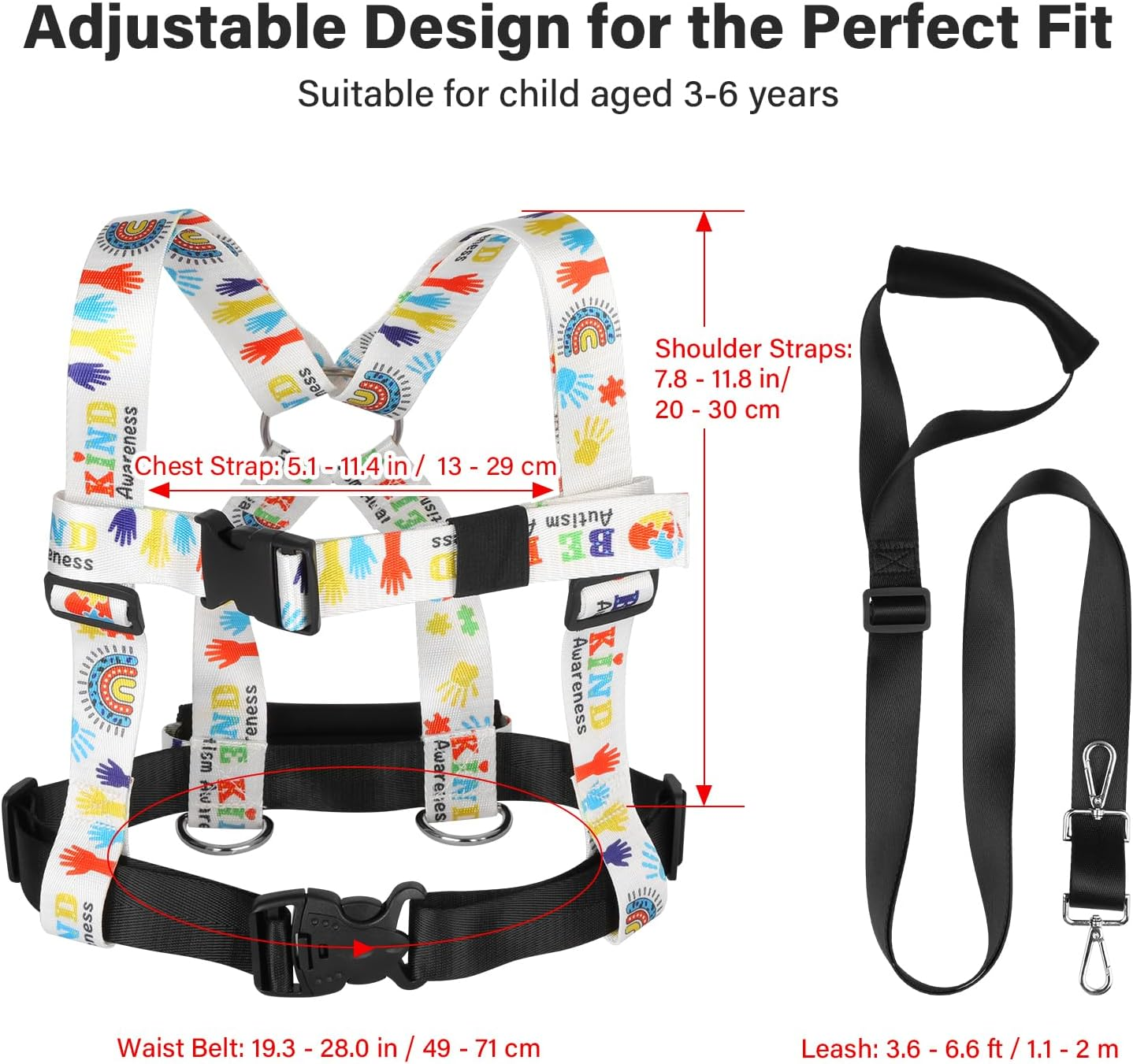 HOOMTREE Safety Walking Harness and Leash for Autism & Special Needs Kids Ages 3-6 with Easy-Adjust Tether + Emergency Grab Handle for Wandering Prevention & Calm Outdoor Adventures image number 5