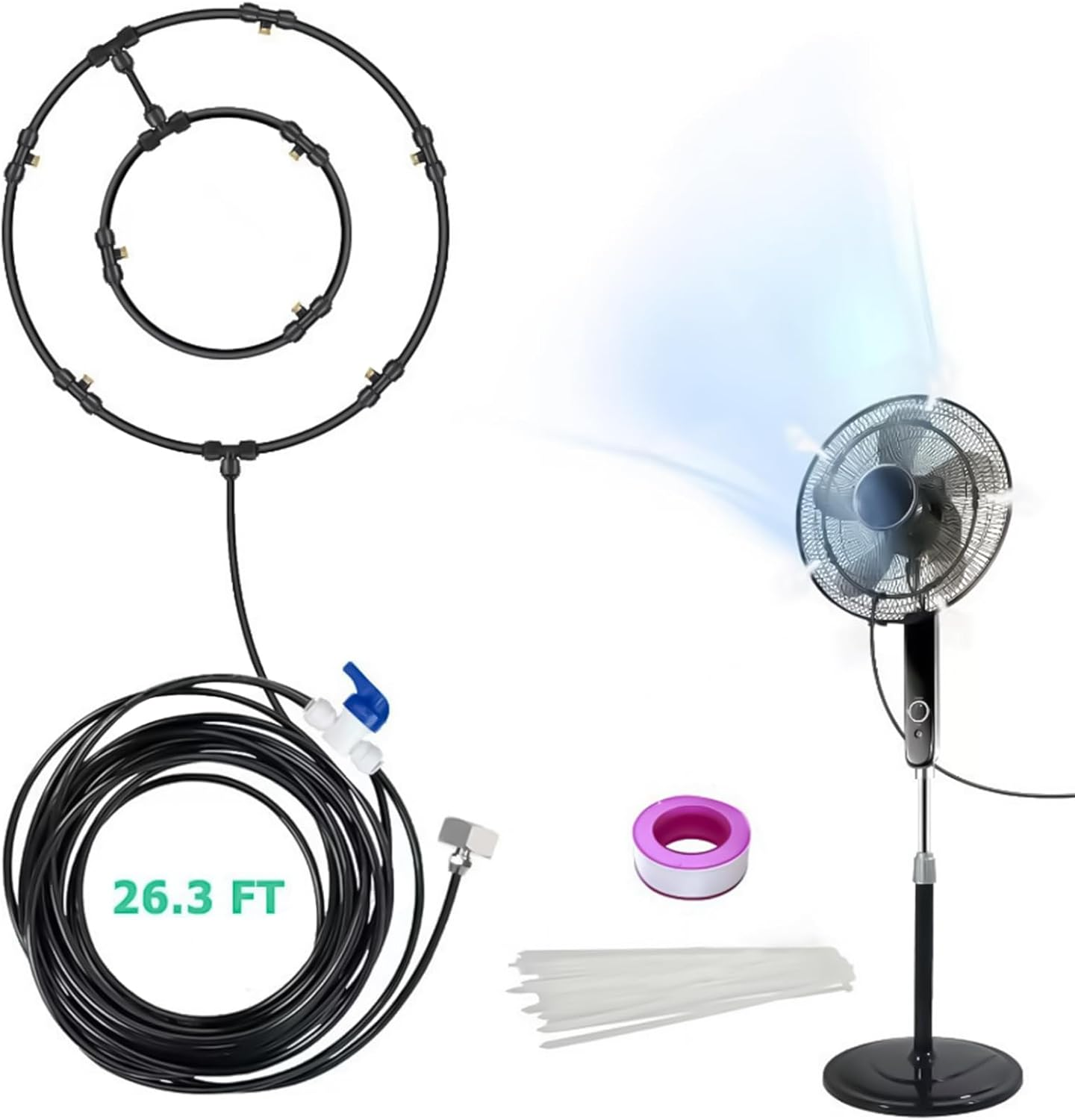 Misting Set for Fan,Fan Misters for Cooling Outdoor | 8-Meter Hose Multi-Nozzle Air Purification Water Sprayer for Event Tents Backyard Garden Deck Dog Kennel Porch BBQ - Single Lap image number 6