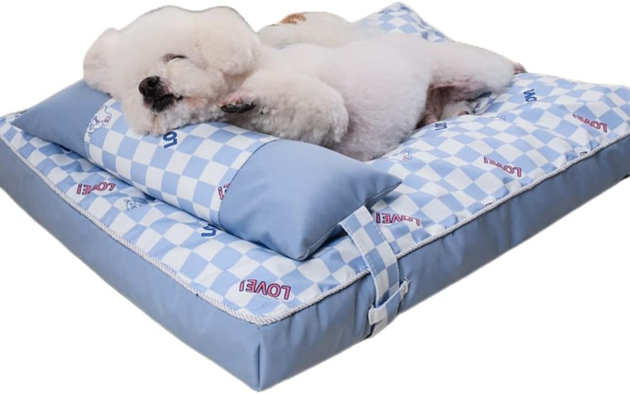 Pet Bed, Fluffy, Bed Bed, for Dogs and Cats, Square, Pets, All Seasons, Pet Sofa, Pet Cushion, Pet Bed with Removable Pillow (M, Light Blue)