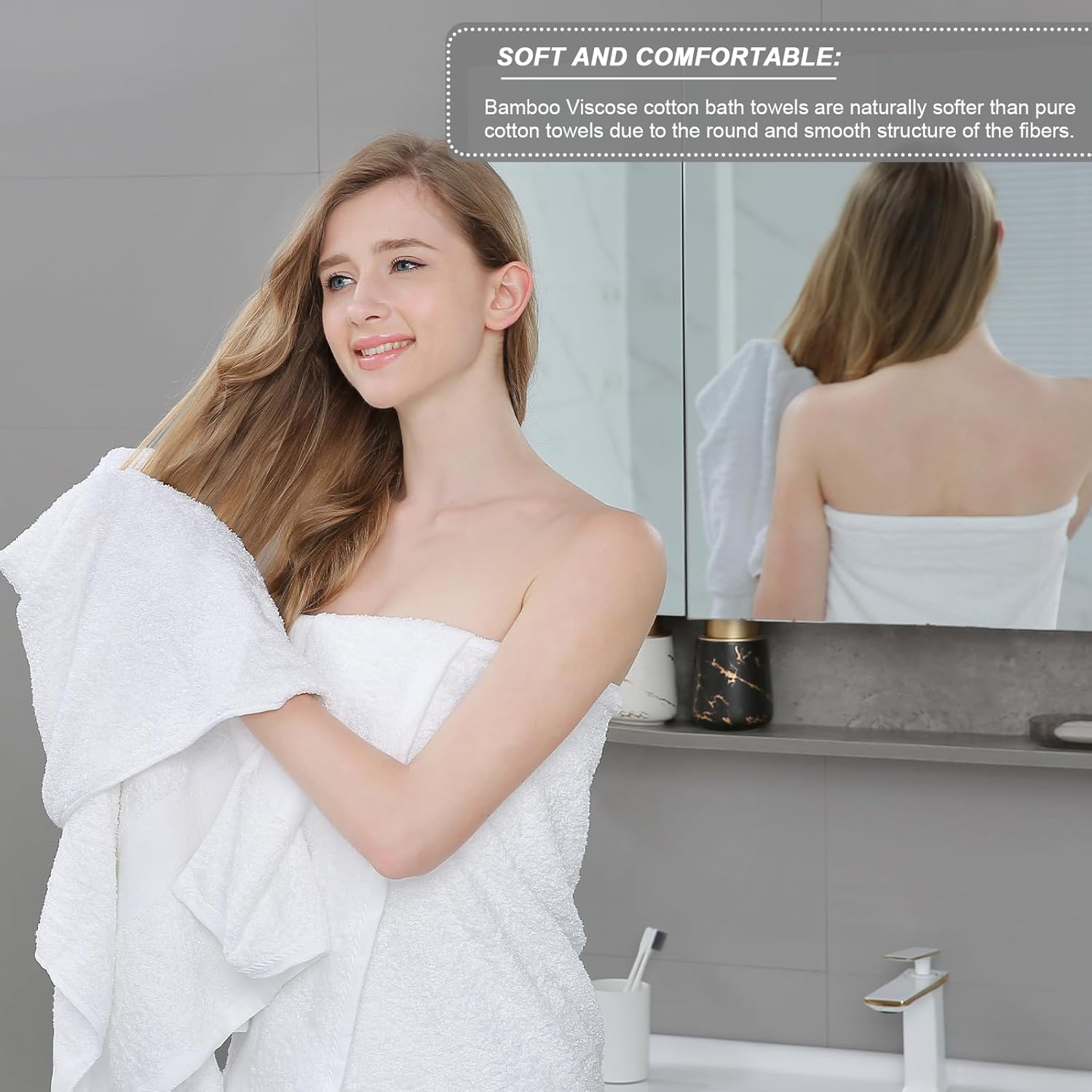 Aibaser Bath Towels, 27X54Inch - Natural, Ultra Absorbent Towels for Bathroom, Travel, Gym, Shower and Spa (6 Piece Set) (White, Bath Towels) image number 6