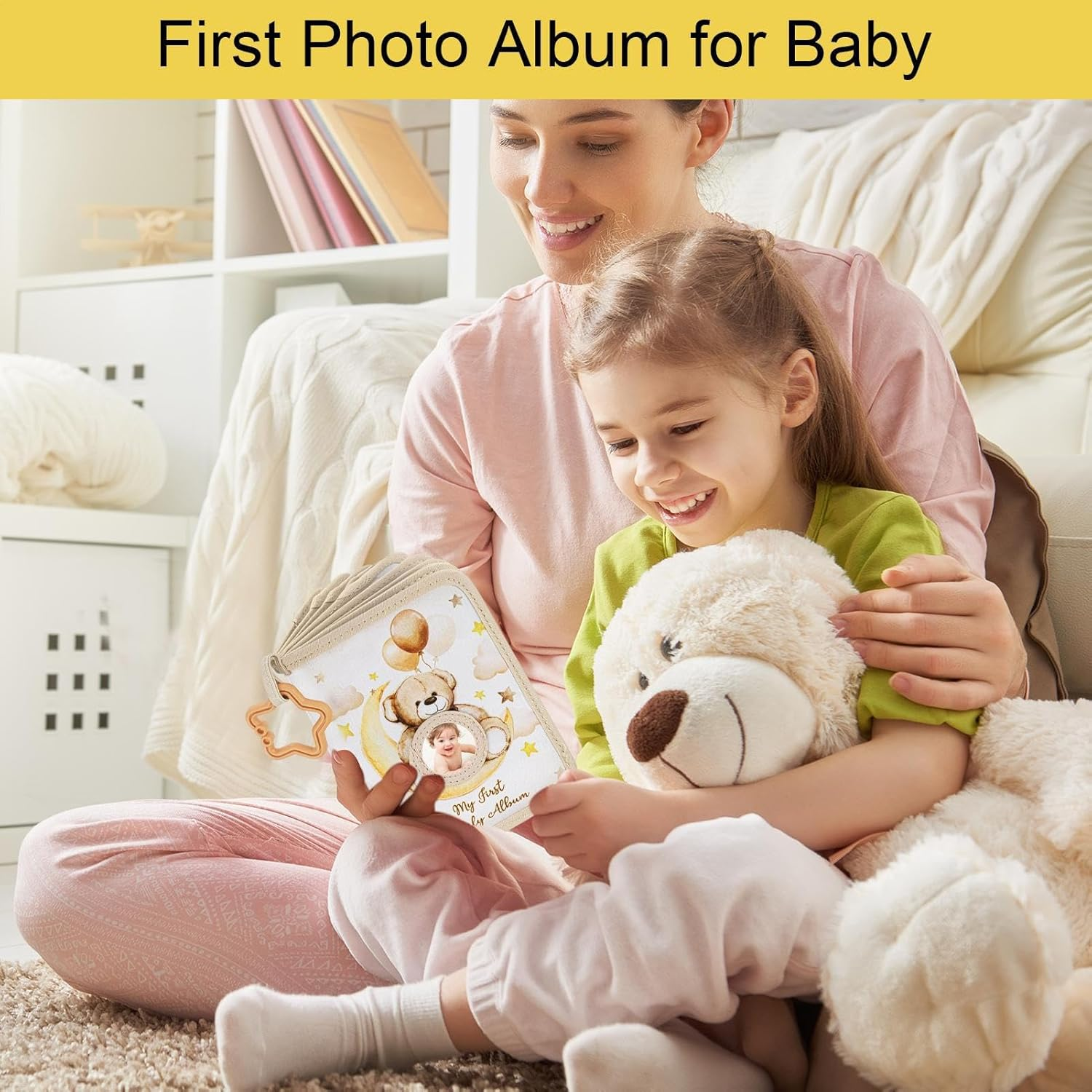 Toddler Family Picture Album - Toddler Family Album Soft Cloth | Educational Bear-Themed Memory Book Keepsake for Siblings Father Sisters Girls Boys Mother