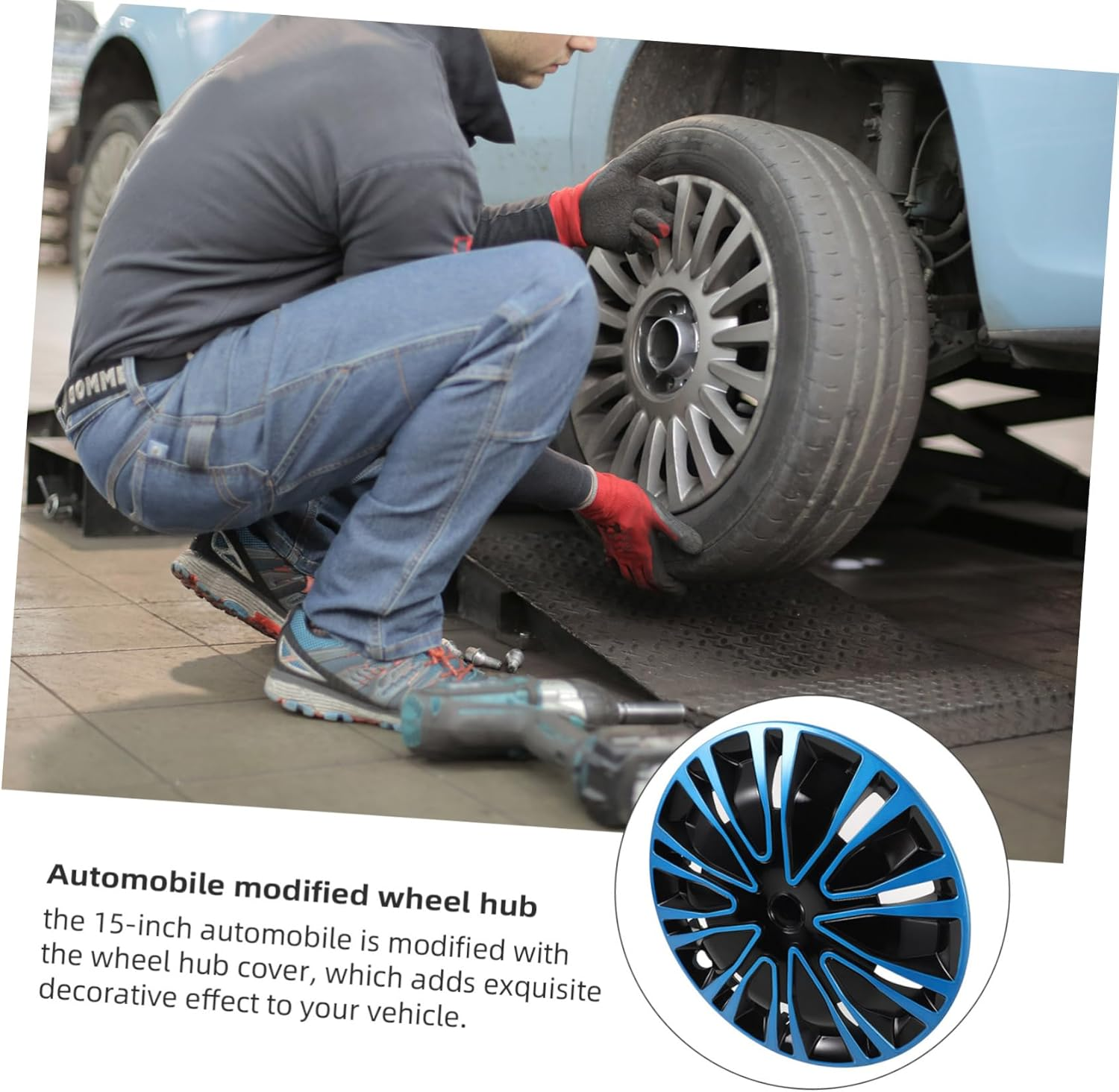 COSMEVIVI 15-Inch Car Wheel Hub Covers Decorative Hubcaps Blue Black Universal Rim Caps for Vehicle Wheels Automotive Accessories image number 2