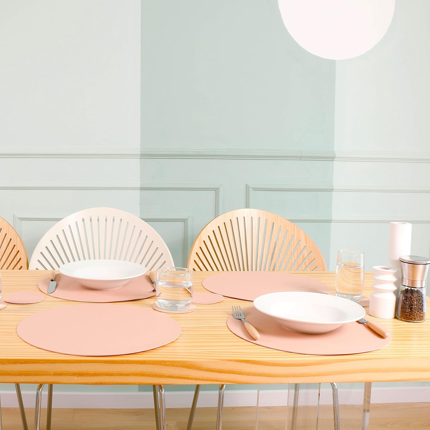 Wipeable Placemats and Coasters Leather Table Mats Waterproof Heat-Resistant Easy to Clean for Dining Table Set Kitchen Table Set of 6, Peach image number 1