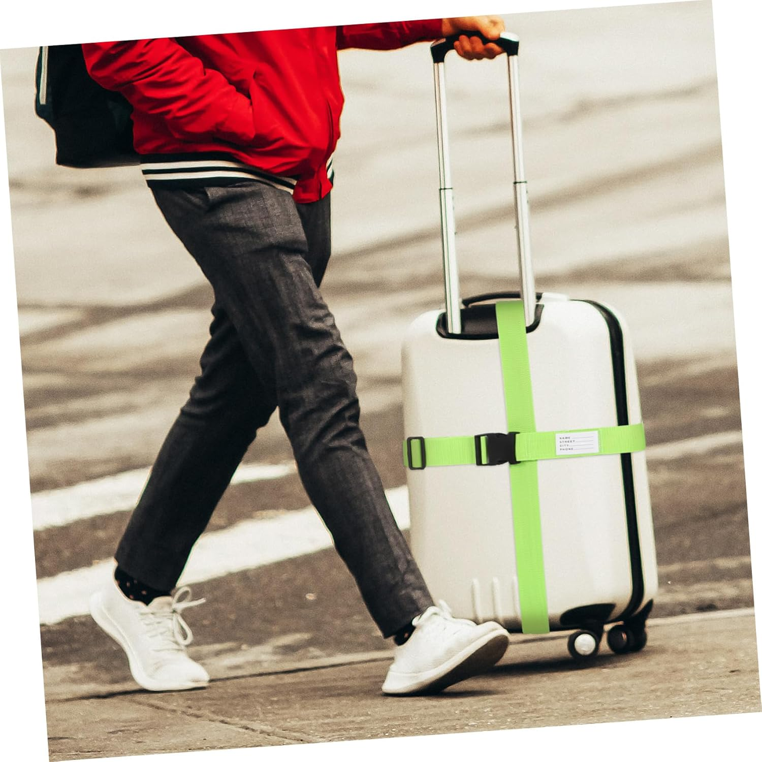 MINAOLULUS 4Pcs Adjustable Fluorescent Green Luggage Straps with High Strength Tear Resistant Suitcase Wraps for Secure Travel Visible to Prevent Accidental Opening image number 1