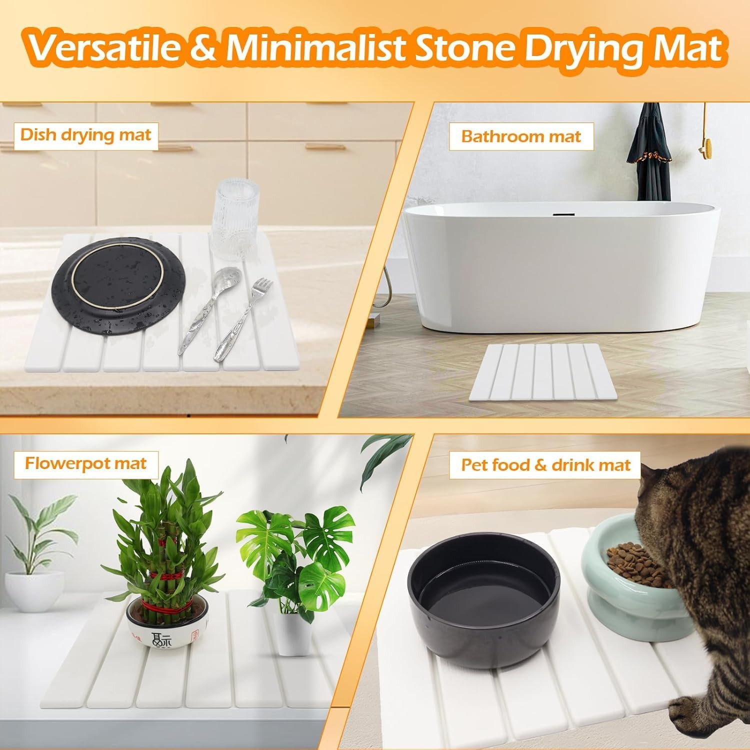 Stone Dish Drying Mat for Kitchen Counter, 40&times;30Cm Quick Dry Absorbent Diatomaceous Earth Non-Slip Stone Mat with Coaster for Dishes Bottles Cups, Bathroom (Small 40*30Cm) image number 5