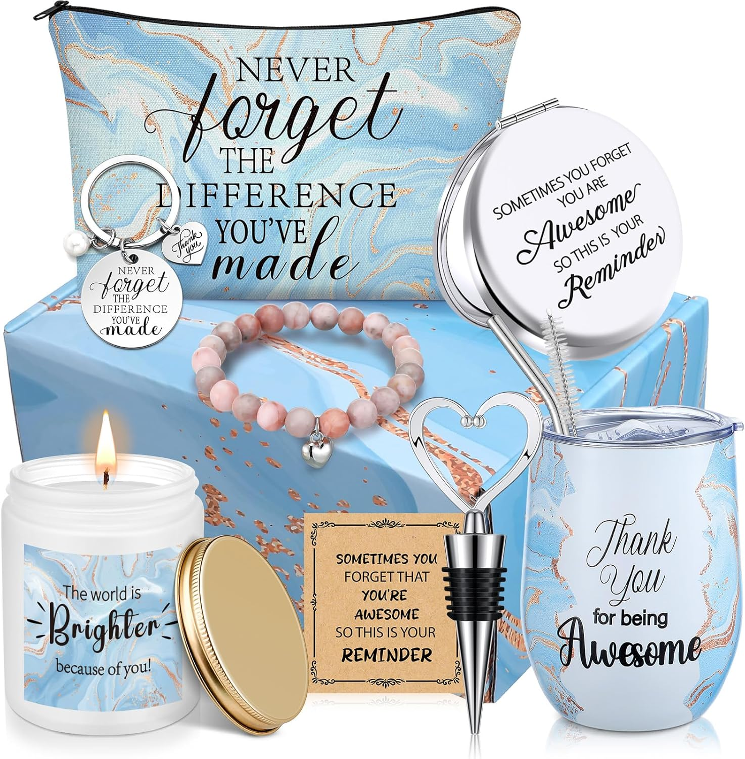 Perthlin 11 Pcs Thank You Gifts Sets for Women 12 Oz Tumbler Cosmetic Bags Candle Bracelet Keychain Card Appreciation Gift for Employee Teachers, Nurses, Coworkers, Boss, Leadership, Friends(Purple) image number 7