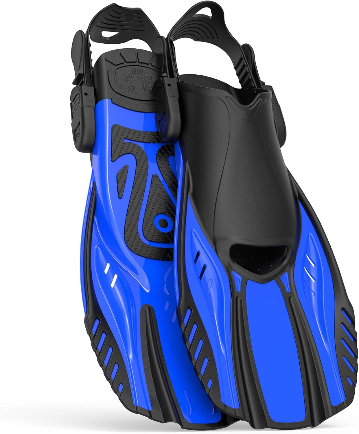EMSINA Short Fins |Buckles Open Heel Swim Flippers | Size 36-47 | Adjustable Snorkel Fins | Snorkeling Diving Swimming Adult Men Womens |+Travel Bags