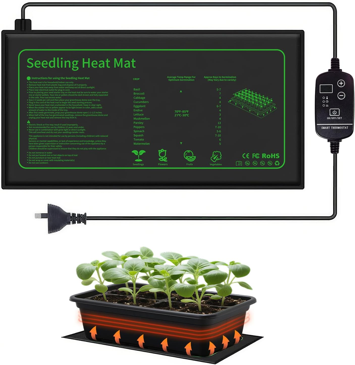 Tobebright Seedling Heat Mats with Thermostat Digital, 20W Waterproof Heating Pads 52.7X25.4 Cm (10" X 20.5"), Plant Heating Mat for Seed Germination Greenhouse Propagation Hydroponic Reptile Warmer image number 2