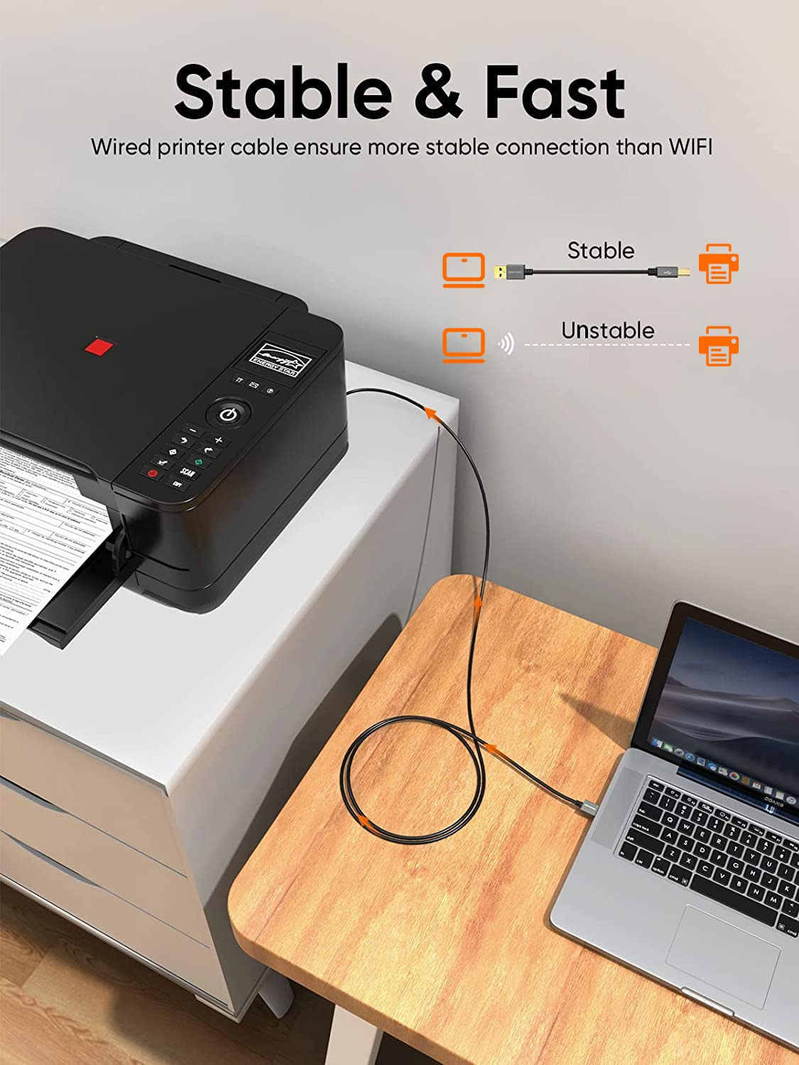 USB 2.0 Printer Cable 15Ft(Aluminum Shell) USB A-Male to B-Male Cord, High-Speed USB a to B Cable Scanner Cord Compatible with HP, Cannon, Brother, Epson, Xerox, Samsung Dell, Lexmark, 4.5M/Black image number 4