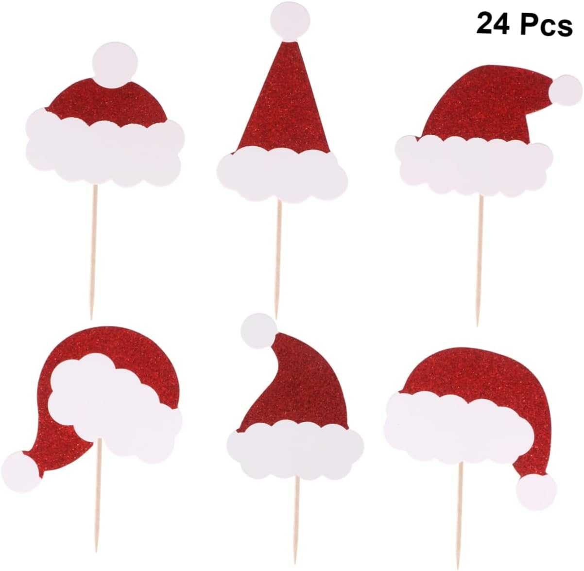 LABRIMP Design Cartoon Christmas Hat Pattern 24Pcs Cake Toppers Food Picks Decorative for Christmas Parties image number 4