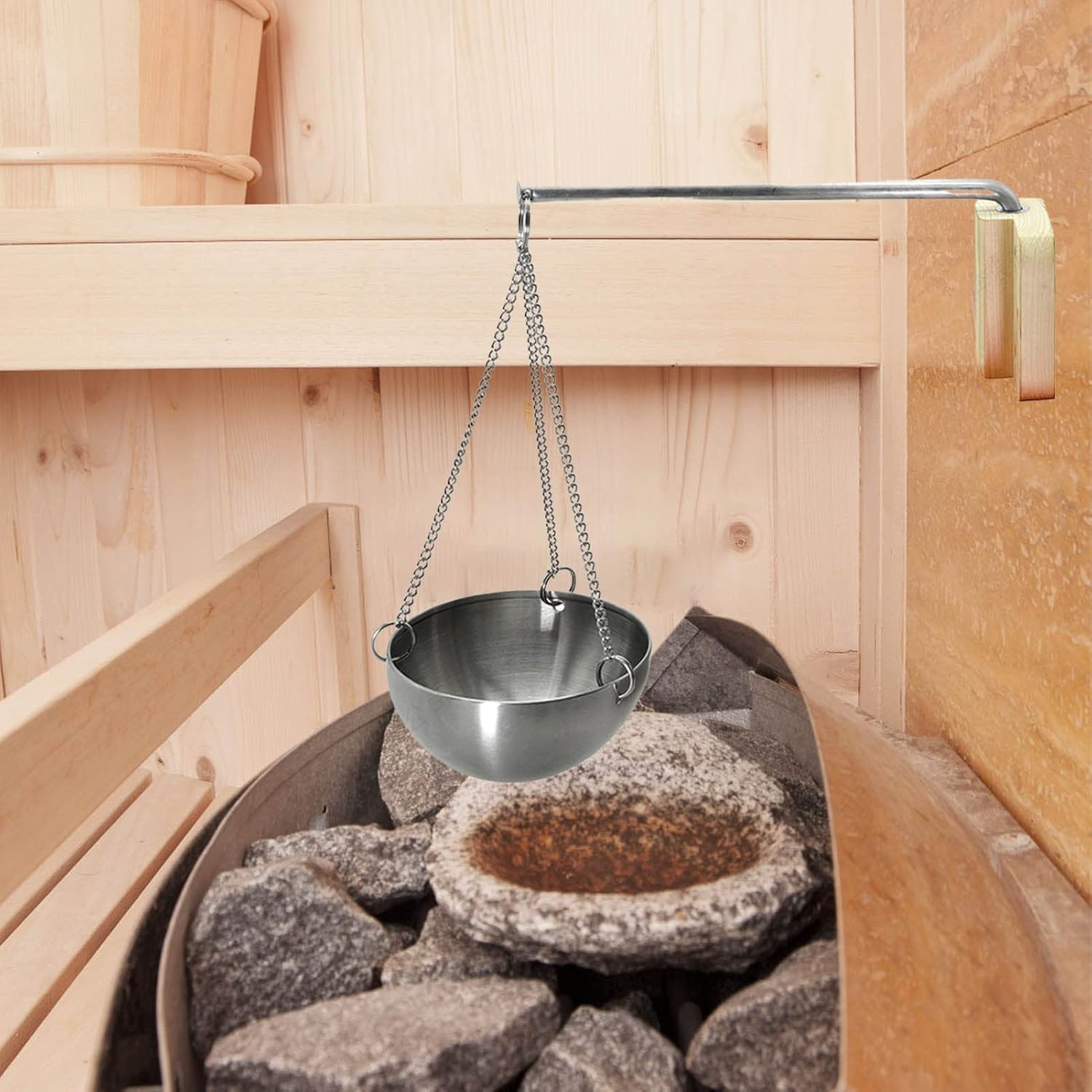 2 Sauna Oil Cup | Stainless Steel Sauna Oil Cup with Chain,Sauna Aromatherapy Oil Holder Oil Fragrance Diffuser Bowl for Sauna and Spa Zankie image number 4