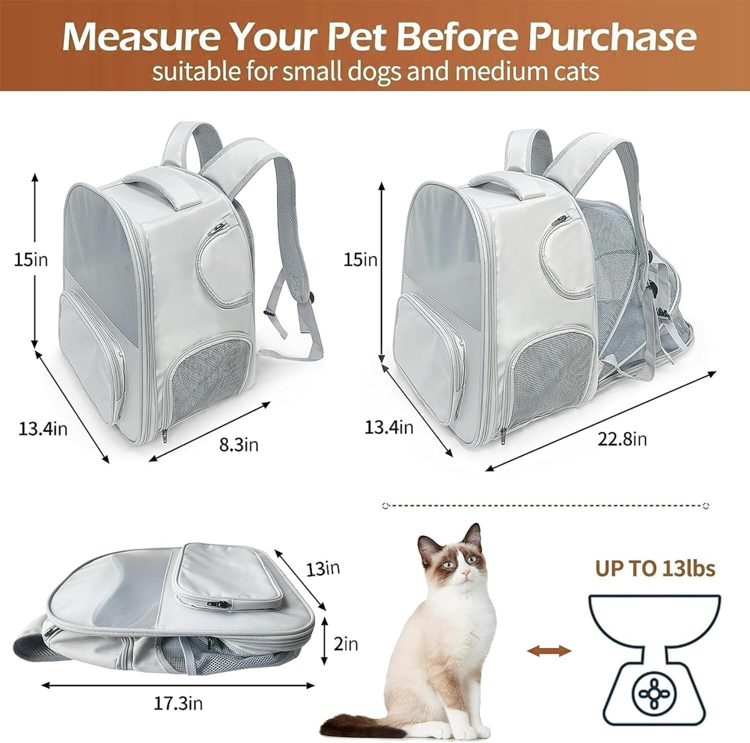 Cat Bag Dog Carrier Pet Carrier Cat Backpack Carrier Expandable Pet Carrier Backpacks with Breathable Mesh for Small Cats and Dogs Cat Carrier Pet Bag Carrier image number 3