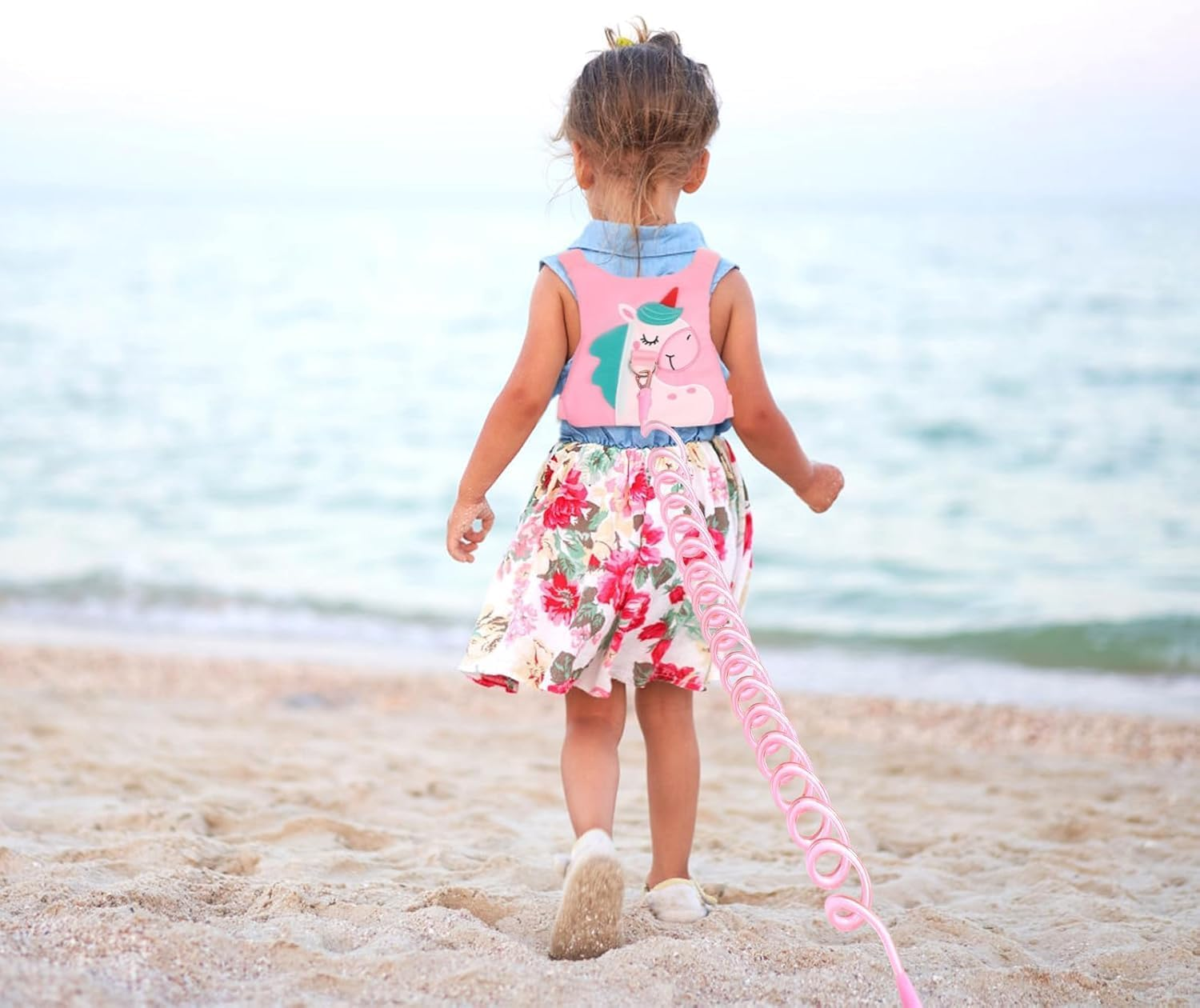 3 in 1 Toddler Harness Leash + Baby anti Lost Wrist Link, Cute Pattern Child Safety Harness Tether, Kids Walking Wristband Assistant Strap Belt for Parent Girls Outdoor Activity (Pink) image number 1