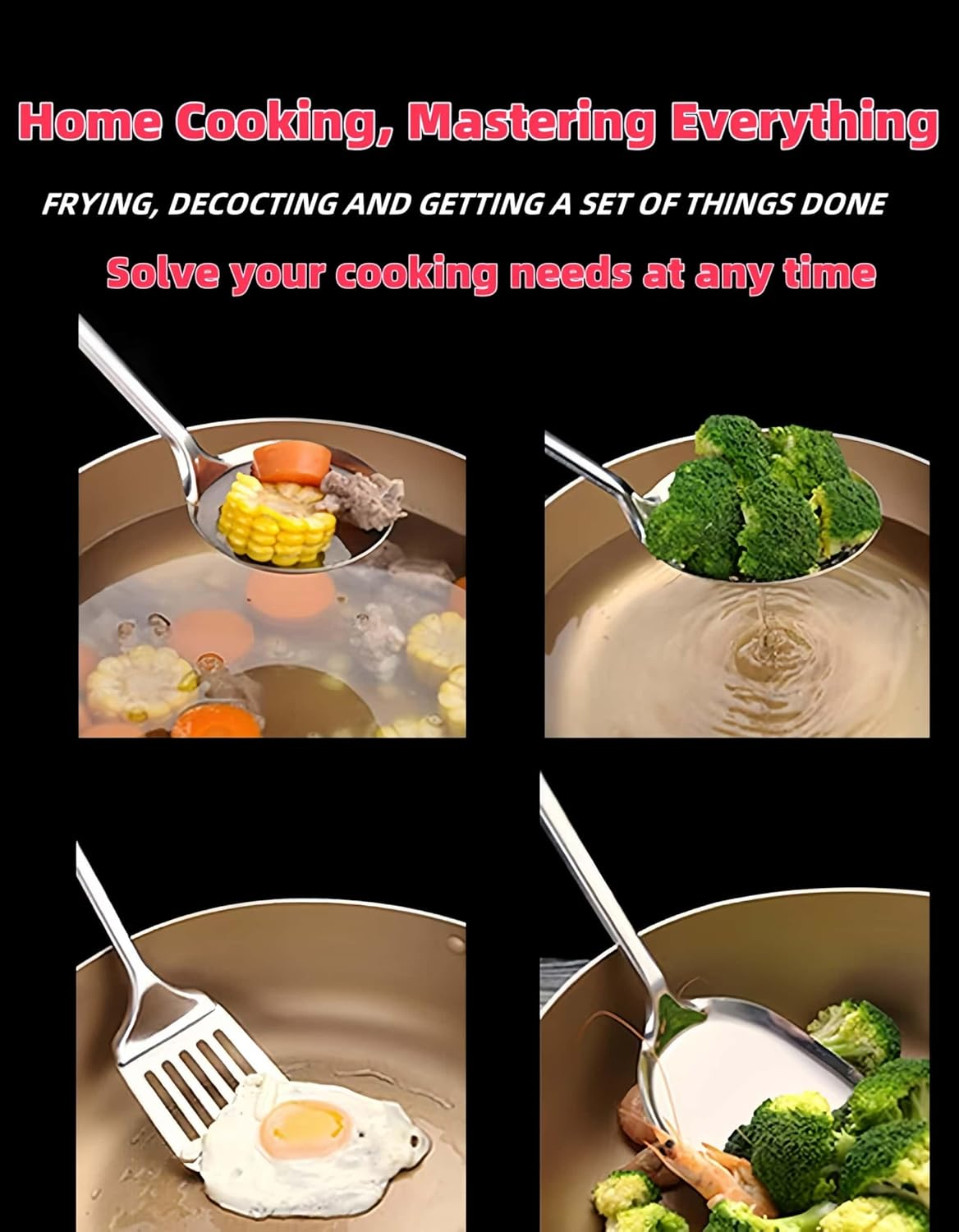 HOLADAWN Stainless Steel Kitchen Cooking Utensil Set - 6 Pcs Premium Serving Utensils with Spatula, Slotted Turner, Soup Ladle, Skimmer Spoon, Pasta Spoon, Serving Spoon