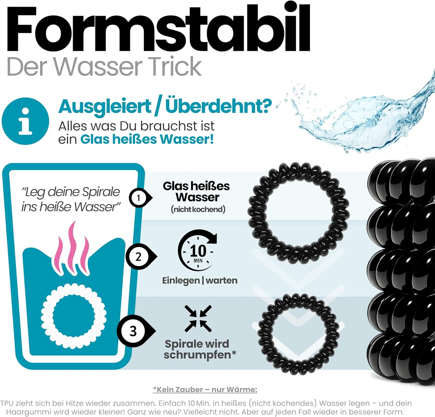 Specora - Spiral Hair Scrunchies Pack of 10-5 Cm TPU Black image number 1