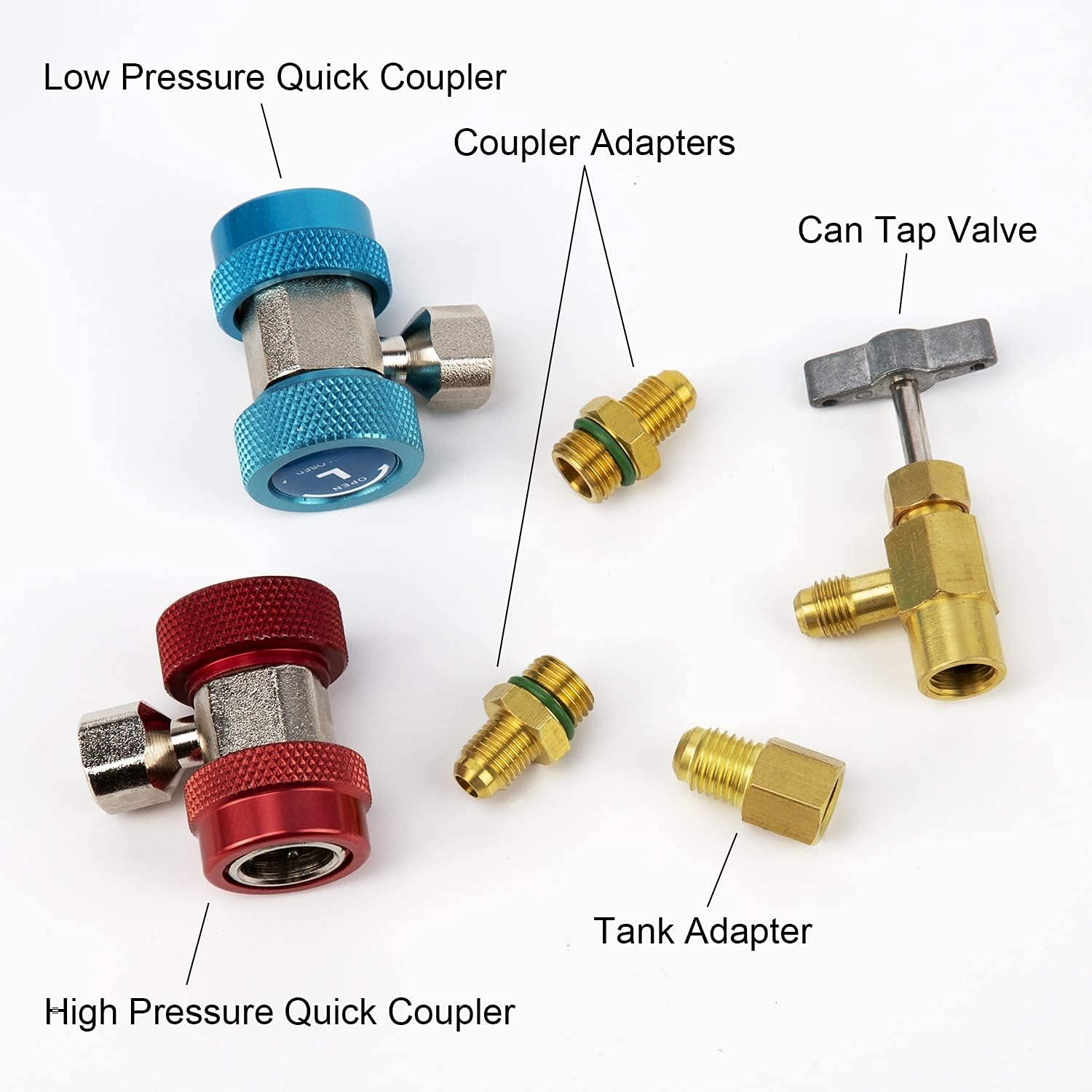 SAVITA Car Air Tool Set, AC R134A Quick Couplers Adapters R134A Can Tap with Tank Adapter for 1/4 Inch Coolant Distributor. and 1/2 Inch Fitting AC Hose Gauge image number 5