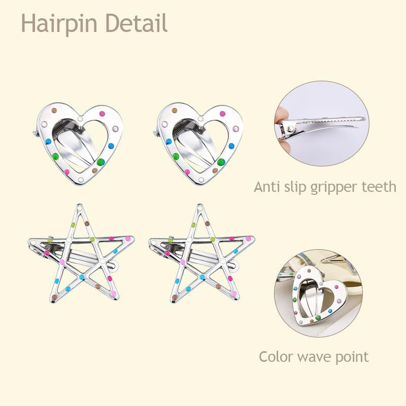 4 PCS Star Heart Hair Clips for Women Girls Y2K 2000S Hair Barrettes Star-Shape Hairpins Punk Side Clip for Short Long Hair Accessories image number 1