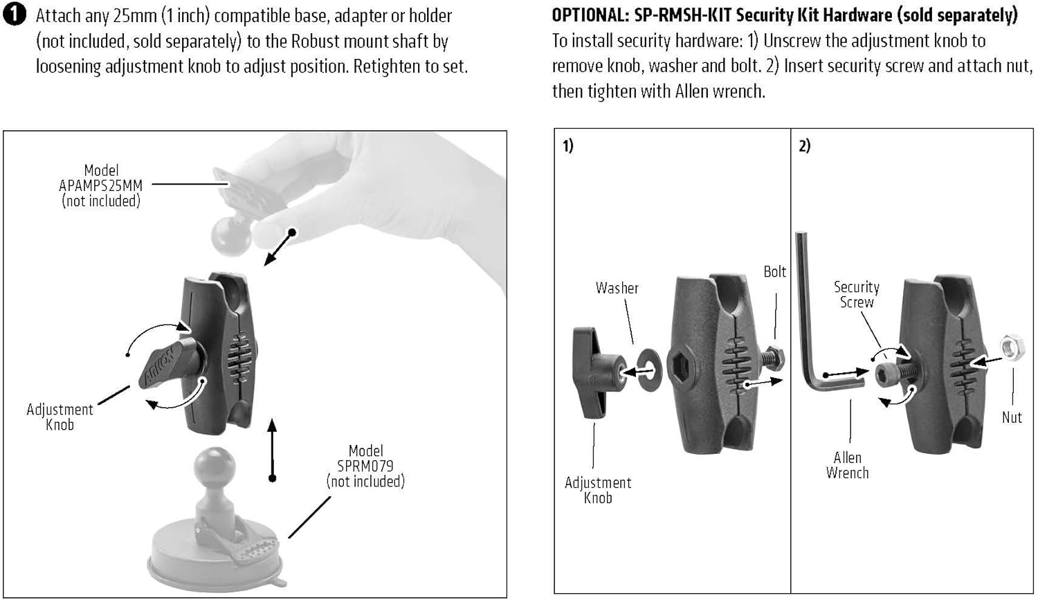 Arkon Robust Series Small Mount Shaft Black Retail