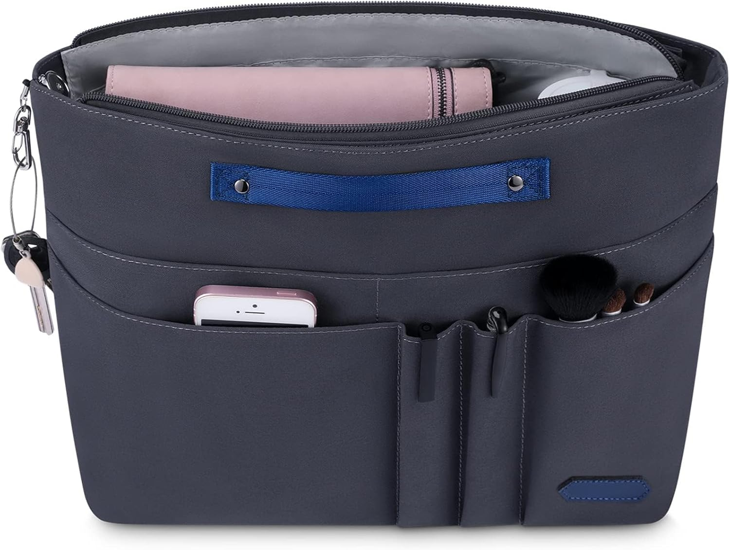 Purse Organizer Insert with Zipped Top for Tote Bag, Handbag Shaper with 13 Pockets Black M image number 5