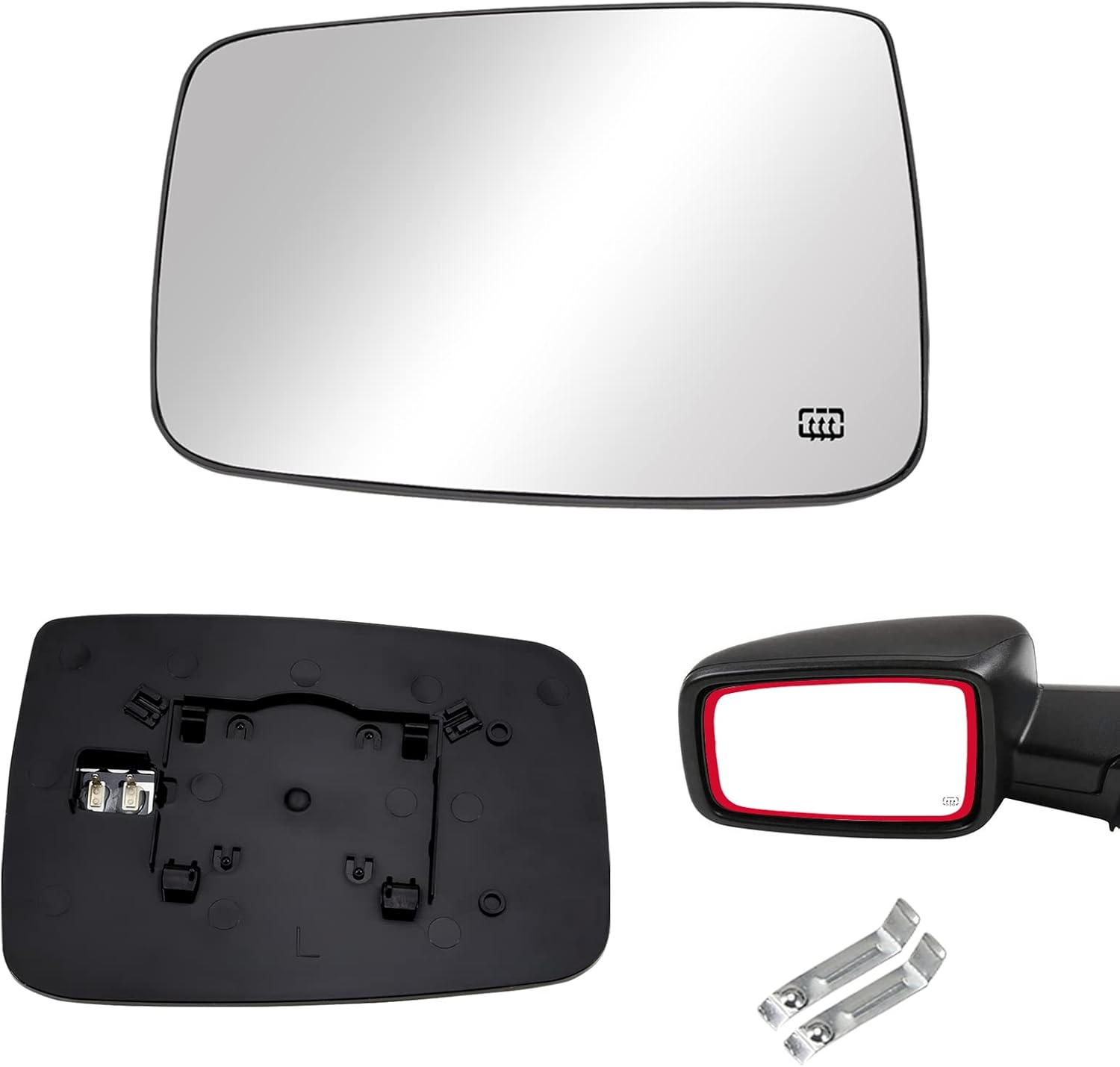 LOIYLLEN Right Side View Mirror Glass - Right Lower Mirror - Towing Mirrors with Heated & Rear Holder, Mirror Glass Replacement for 2009-2018 Dodge Ram 1500 2500 image number 5