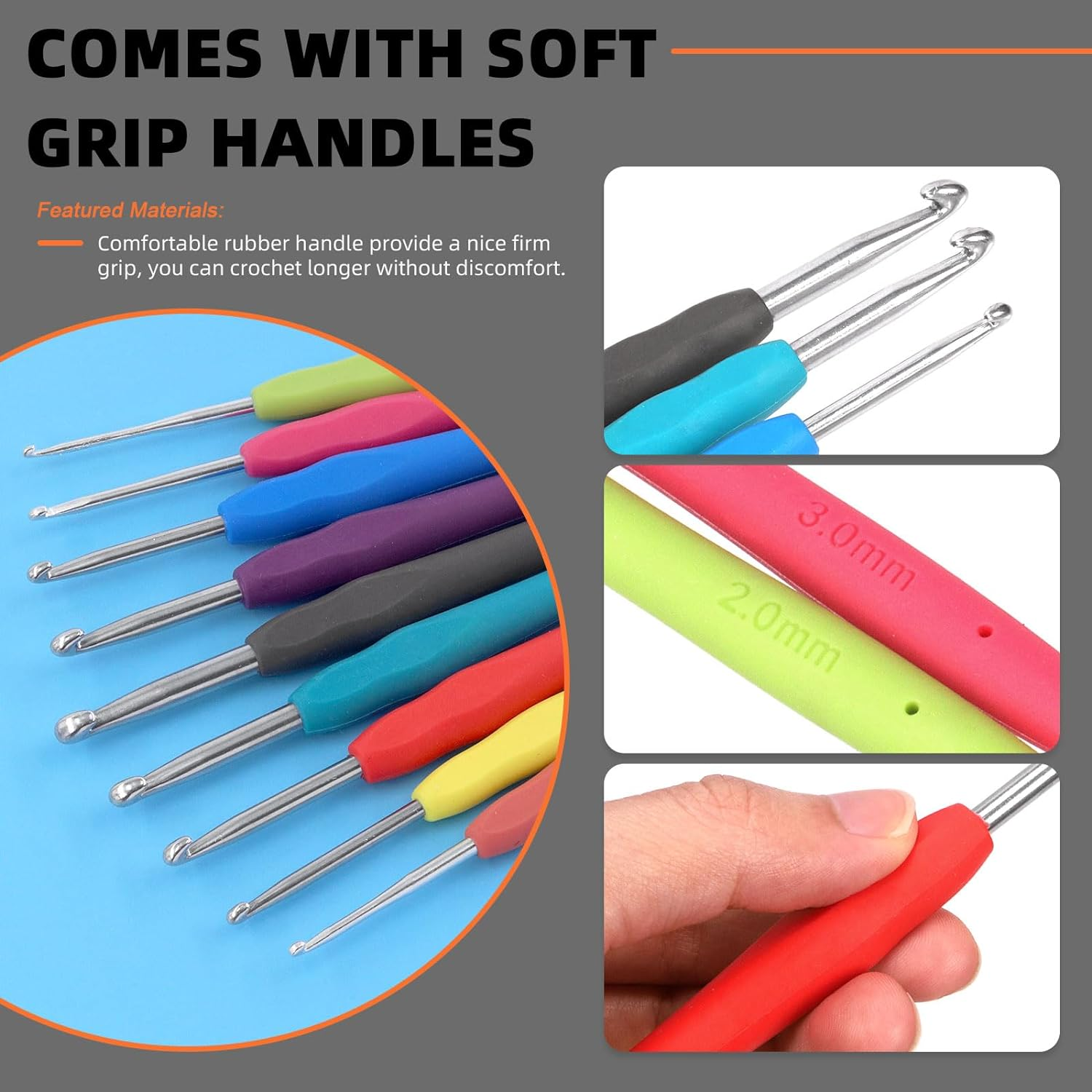 Tanstic 29Pcs Crochet Hooks Set with Ergonomic Handle Crochet Hooks(2-6Mm), Large-Eye Blunt Needles, Stitch Markers and Storage Case for Arthritic Hands Beginners image number 1