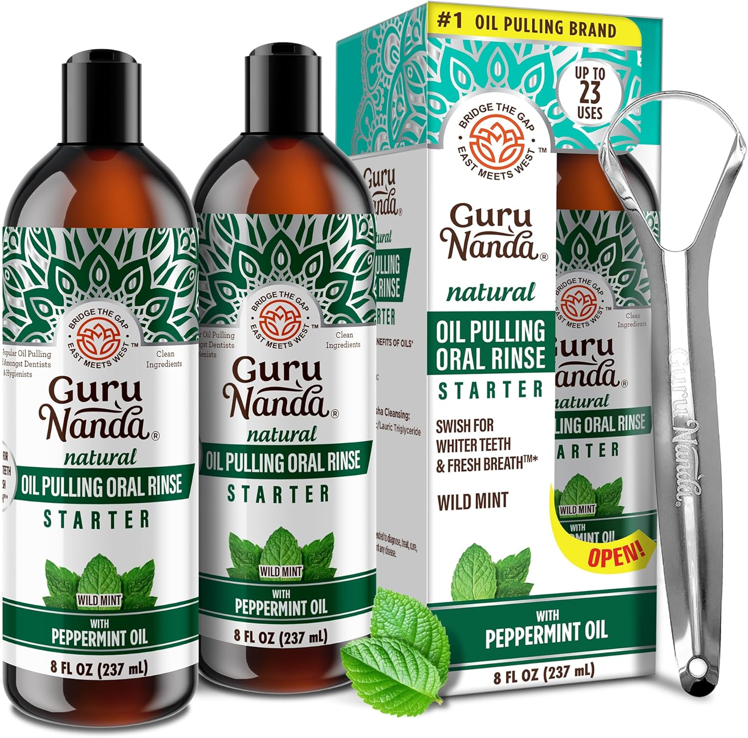 Gurunanda Whitening Pulling Oil with Coconut Oil & Peppermint Essential Oil for Oral Health, Natural Teeth Whitening, Helps Fight Bad Breath, Healthy Gums, Alcohol Free Mouthwash (8 Fl.Oz. X 2) image number 5
