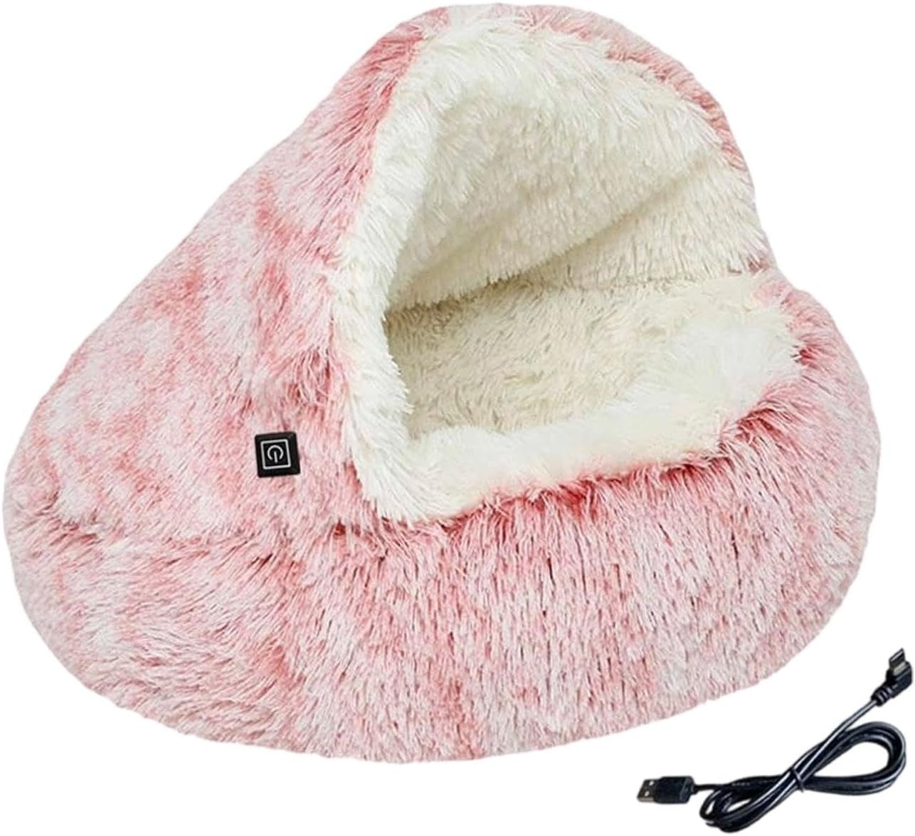 MFMEXUL Heated Cat Bed, Semi-Enclosed round Puppy Nest, Autumn and Winter Pet Supplies Pad, Pink - Brown image number 2