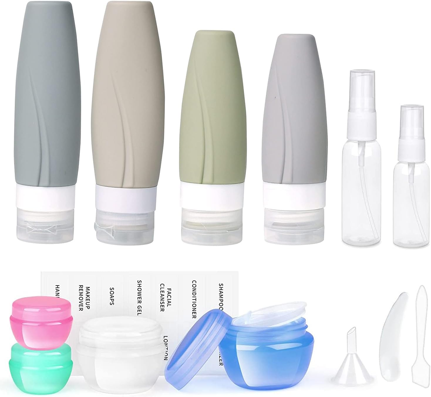 Travel Bottles Set for Toiletries, 15 Pack Travel Size Toiletries with Label, TSA Approved Silicone Travel Bottles, Bpa Free Travel Essentials for Cosmetic Shampoo Cream Conditioner Lotion Soap