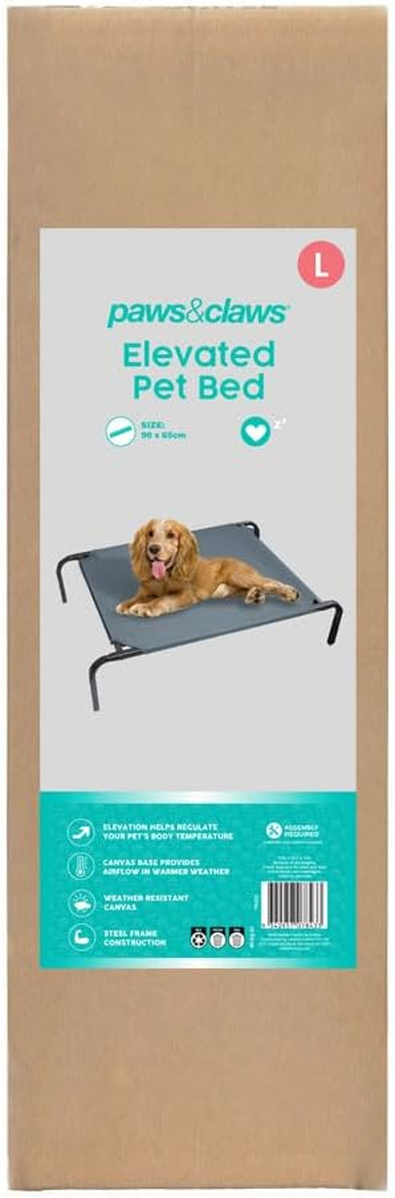 Paws & Claws Elevated Pet Bed, Large, 90 X 65 X 20 Cm