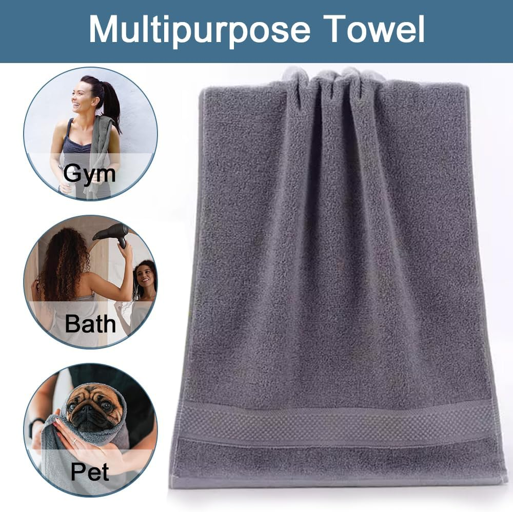4 Pack Bathroom Towel Ultra Soft Water Absorbent Towel Set, Large Bath Sheets Towels, Lighter Weight, Quicker to Dry, 70 X 140 Cm, Grey