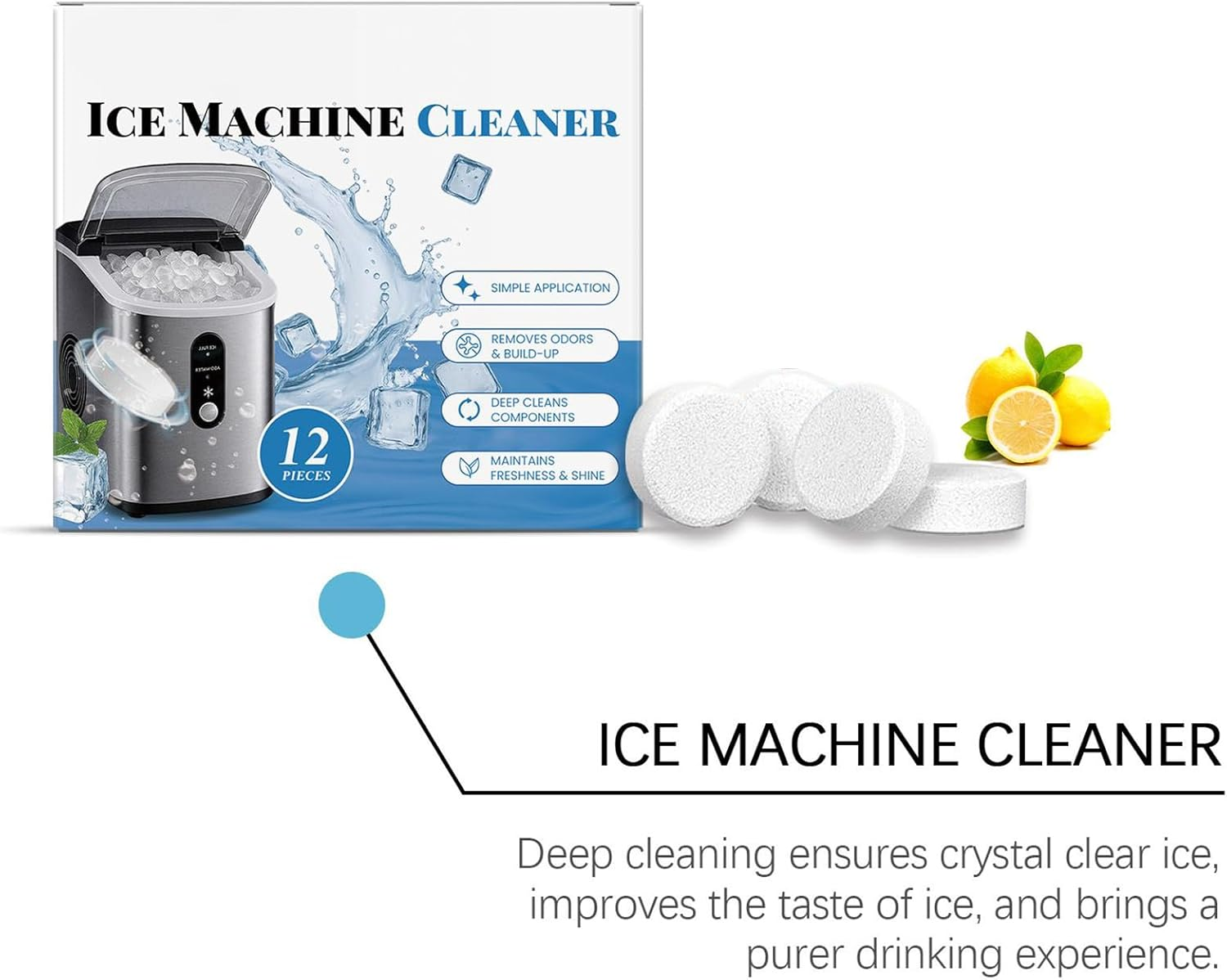 Ice Maker Cleaner - 12 Piece Ice Maker Cleaner Scale Remover,Descaling Tablets for Washing Remove Odor Elimination Icemaker Cooler Coffee Appliance Cleaning Supplies image number 4