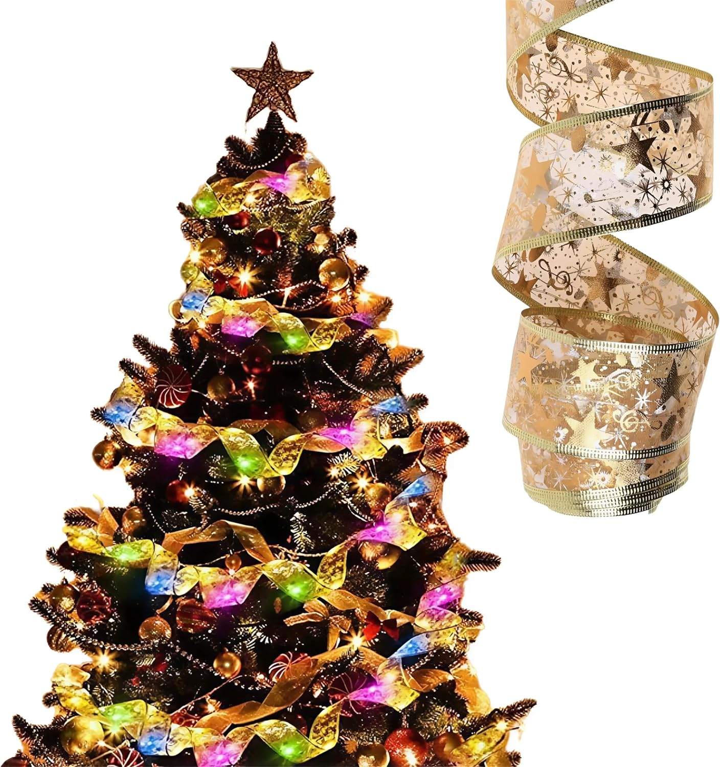 EZONEDEAL 20Leds Christmas Ribbon Lights Battery Operated Christmas Fairy Lights Indoor Christmas Tree Decoration Outdoor Christmas Decorations Garden Bedroom Party Decor Multicolor (2M)