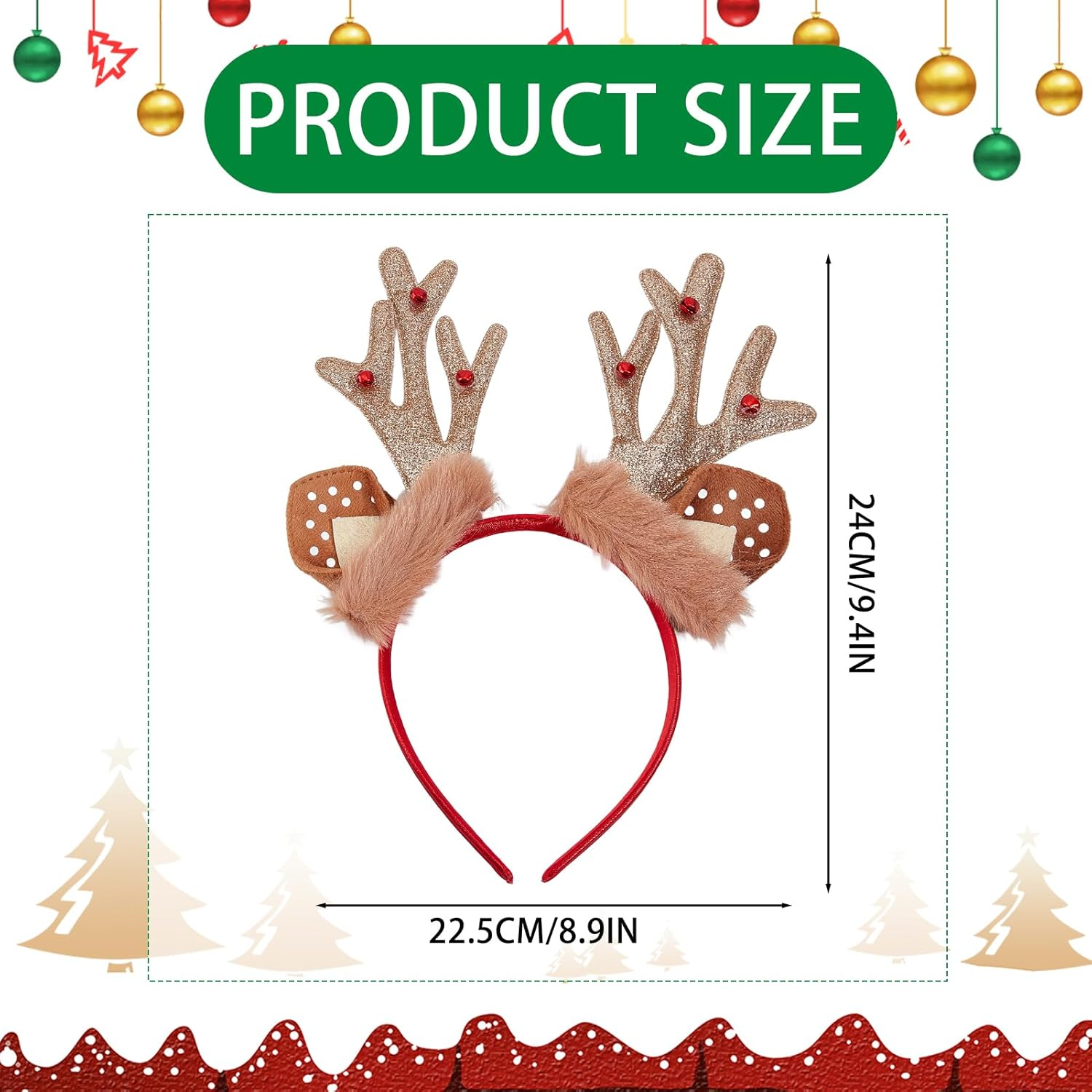 NICENEEDED Reindeer Antlers Headband Cute Plush Christmas Headband with Deer Antlers Halloween Party Cosplay Costume Decorations for Adults image number 6
