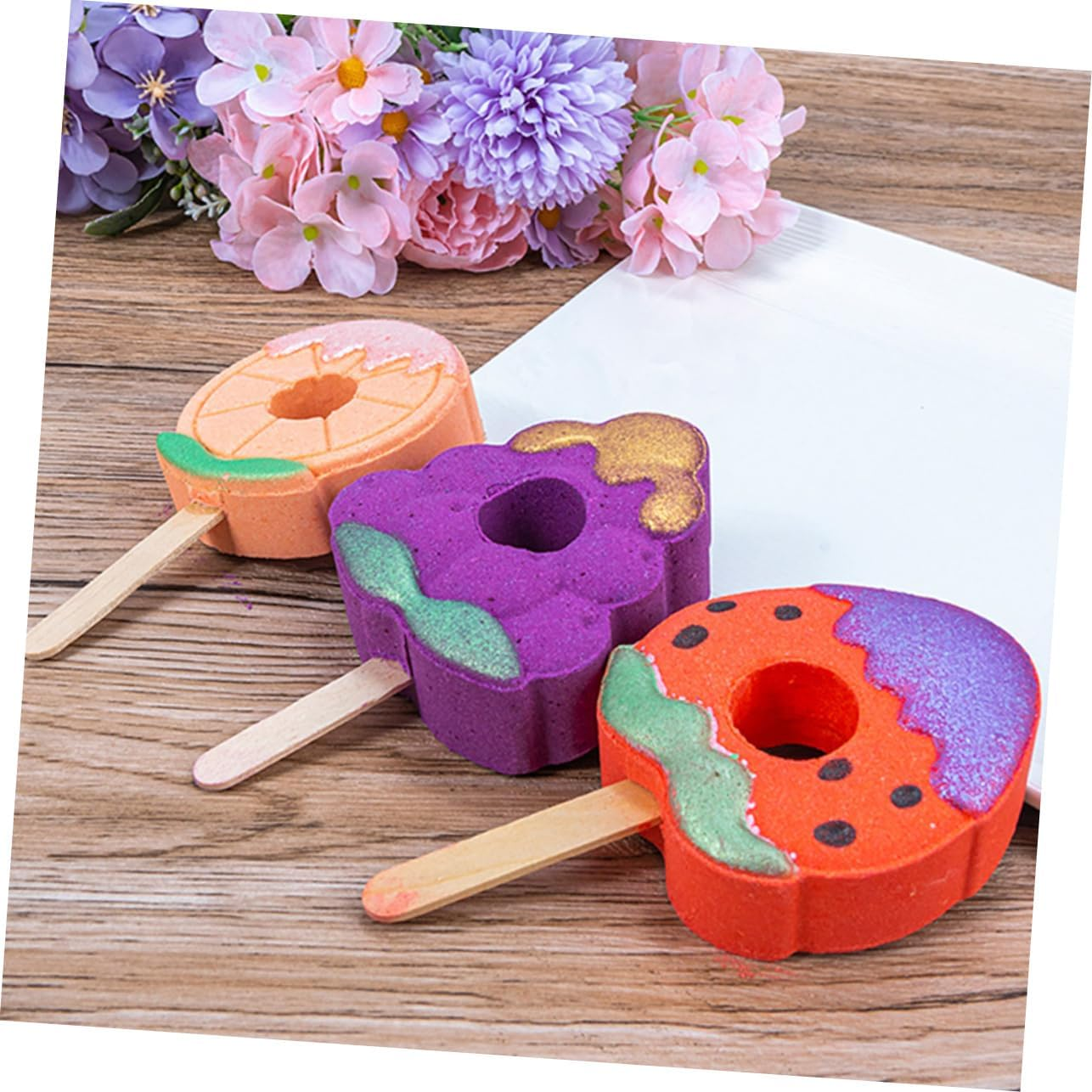 KOMBIUDA Natural Bathing 4Pcs Travel Bath Salt Fruit Bubble Bath Ball Safe Refreshing image number 3