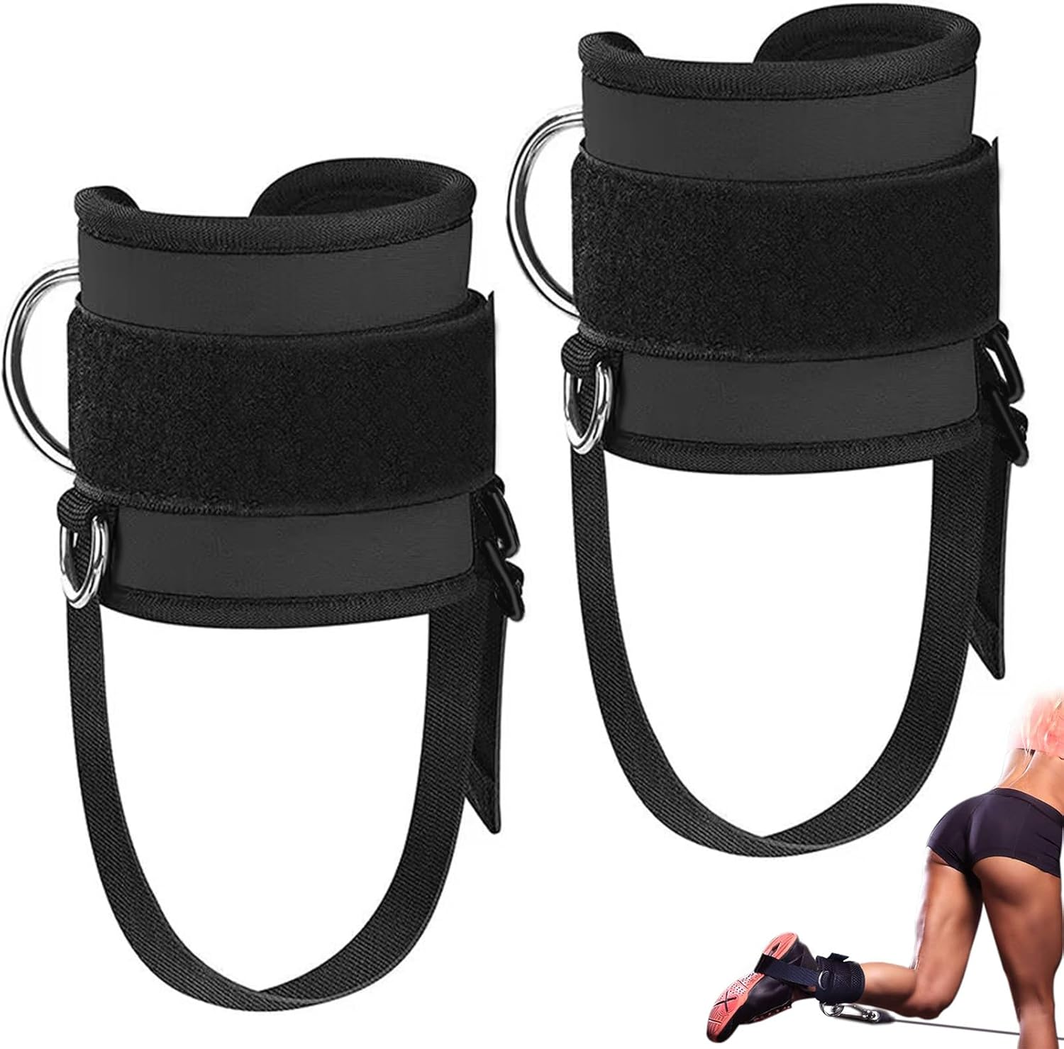 1Pair Ankle Straps for Cable Machine, Ankle Cuffs to Improve Abdominal Muscles, Leg Strength Training Sports Protective Gear for Kickbacks, Glute, Leg, Abs image number 1