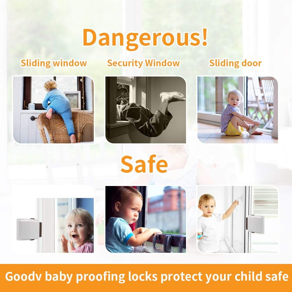 Goodv Child Proof Window Sliding Door Lock 2 Grey Packs (Suit for Working Space over 0.42In and under 1.18In) Security Your Baby Safe and Protect Kid Outof Dangerous at Home (2, Grey) image number 4