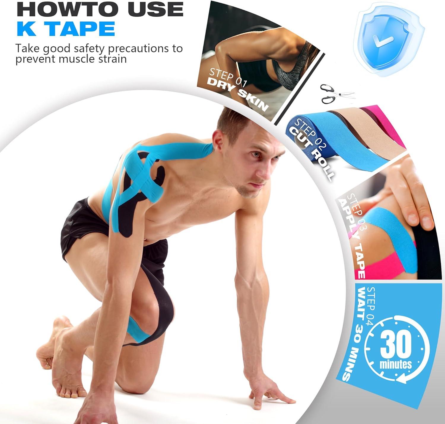 Kinesiology Tape, Unisex Kinesiology Tape, Latex-Free Sports Tape, Elastic Muscle Support Tape for Sports and Injury Recovery (5Cmx5M, 6 Rolls) image number 6