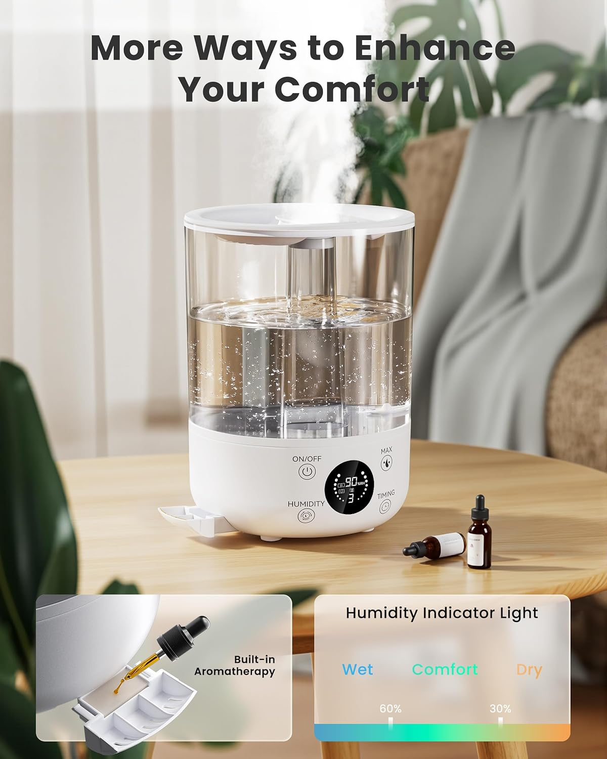 STORM HERO Air Humidifier for Bedroom - 4L Top Fill Humidifiers Cool Mist with 360&deg; Nozzles, Auto Shut off Humidify for Large Room, Plants, Baby Nursery, Indoor, Night Light, Easy to Clean image number 1