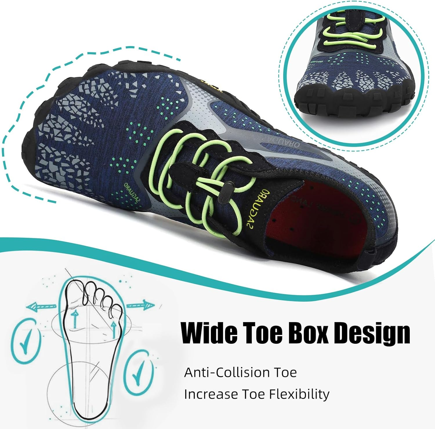 SAGUARO Unisex Barefoot Trail Running Shoes, Lightweight Breathable Five Fingers Water Shoe, Minimalist Athletic Zero Drop 5 Wide Toes Cross Training Sneakers for Gym Beach Kayaking Rowing Jogging image number 6