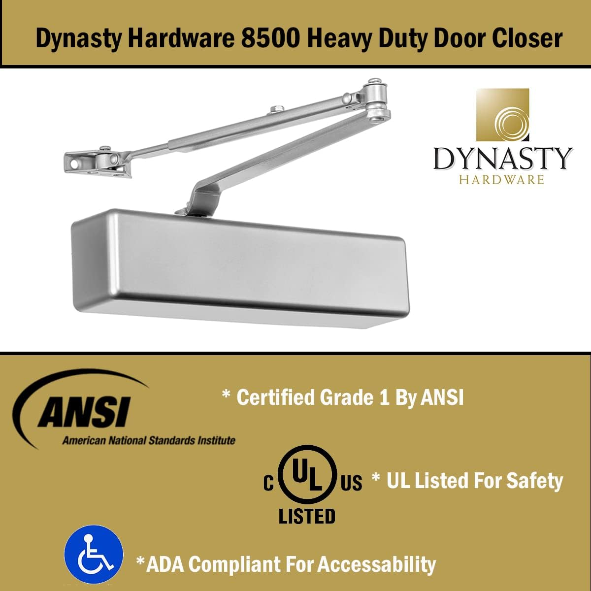 Dynasty Hardware Door Closer Heavy Duty Hydraulic Adjustable Size 1-6 Spring Door Closer, Meets ADA 8500 Series Sprayed Aluminum image number 1