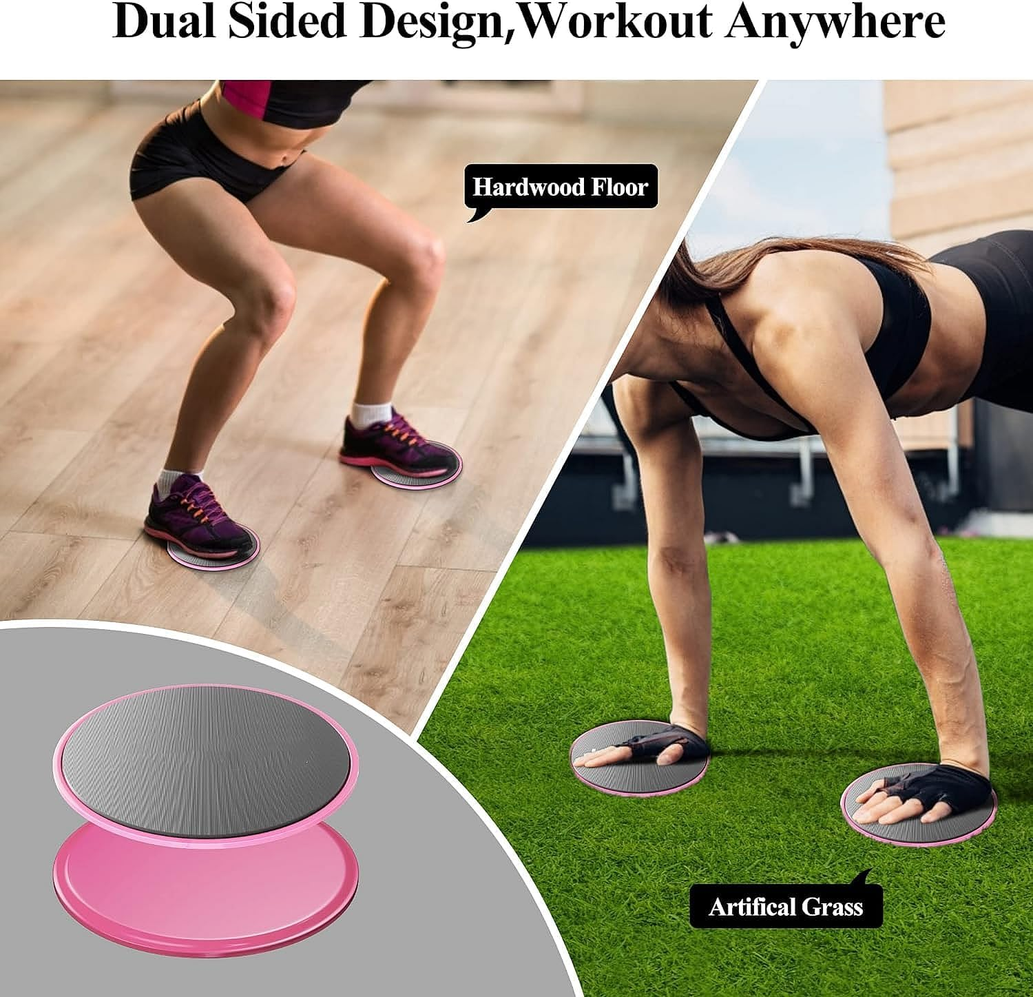 Double Sided Exercise Slider - 2 Pack, Pink, Pilates Core Workout, Carpet & Hardwood Floor Gliding Discs image number 1