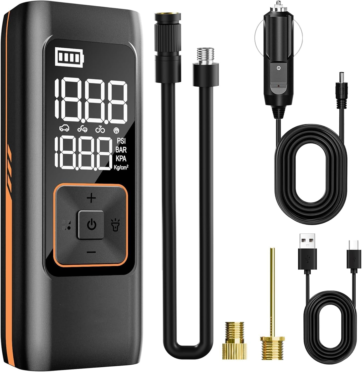 Tyre Inflator Portable Air Compressor, DC 12V Electric Tyre Pump with Digital Pressure Gauge & LED Light, 150PSI Air Pump with Auto Shut off for Cars, Motorcycles, Bikes, Bicycles, Balls image number 4