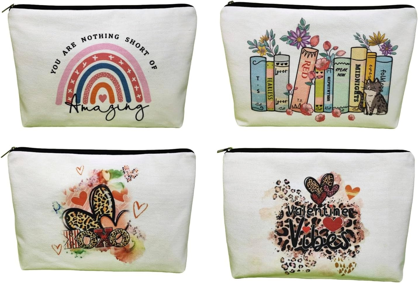 Rainbow Cosmetic Bag 4 Pieces Inspirational Quotes Canvas Cosmetic Bags Bulk You Are Loved Beautiful Kind Makeup Bag Personalized Purse Pouch for Adults Women Teacher (4-Piece Set, One Size)
