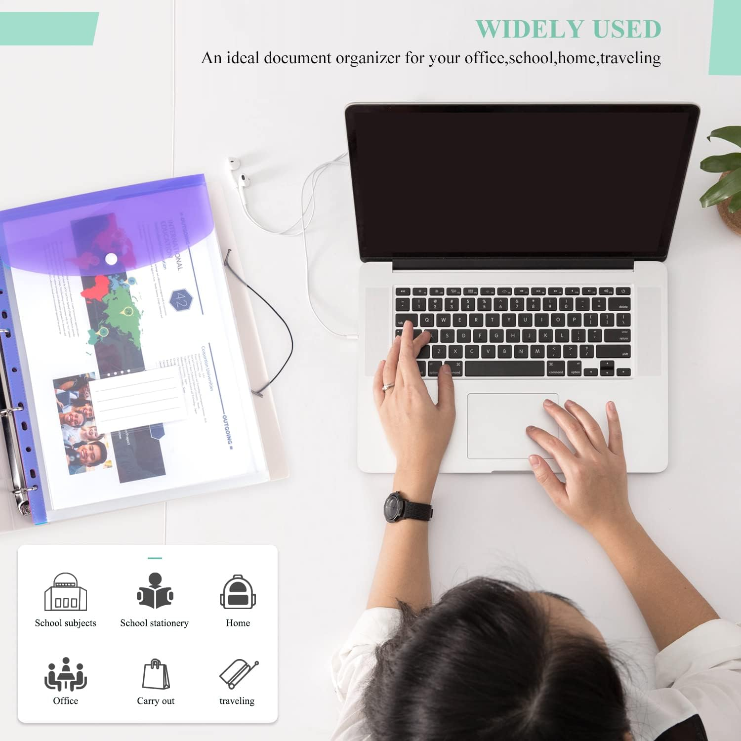 Plastic A4 Punched Pockets - 18PCS Expandable Folders Document Files with Button Closure and Label Pocket for Home, Office and School, Assorted Colours image number 6