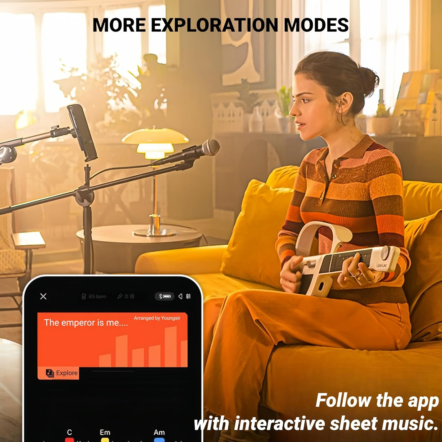 Liberlive - Liberate Your Music Live, Smart Stringless Electric Guitar, Automatic Playing Chord Accompaniment, Foldable Cordless E Guitar with Earphone Jack, Easy for Beginners, Avid Music (White) image number 6