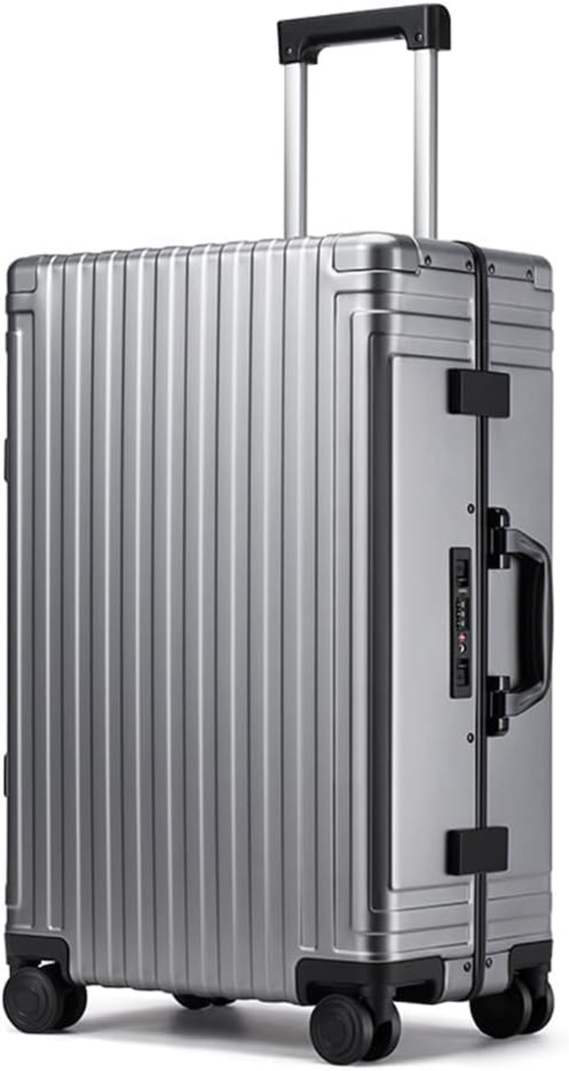 ANNI RIEL All Aluminum Hardshell Luggage, Airline Approved Zipperless Hardside Carry on Suitcase with Spinner Wheels, Checked Aluminium Luggage Metal Rolling Luggage Case for Travel, Business, Black,